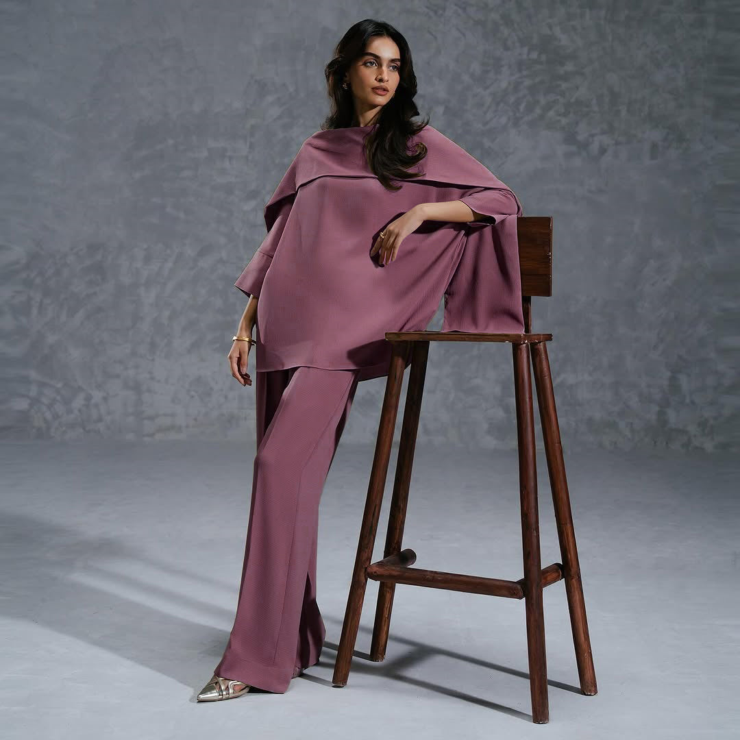 salmon textured modest coord outfit women