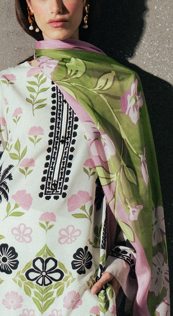 printed ivory kurta set with straight pants