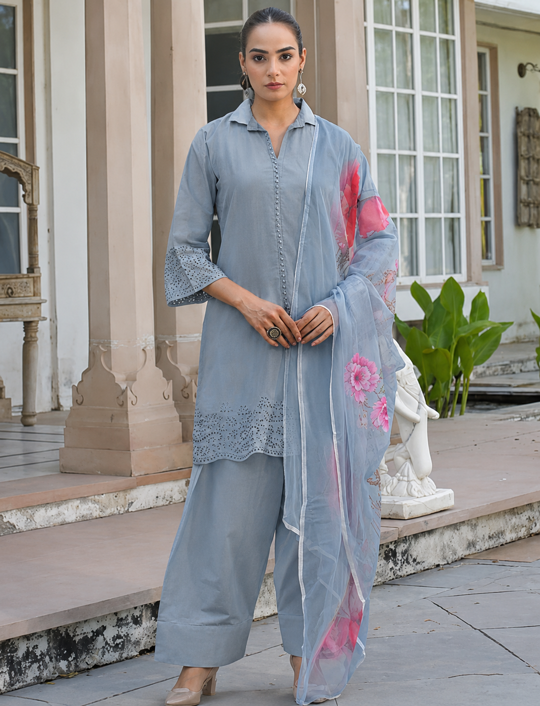 powder blue modest festive outfit