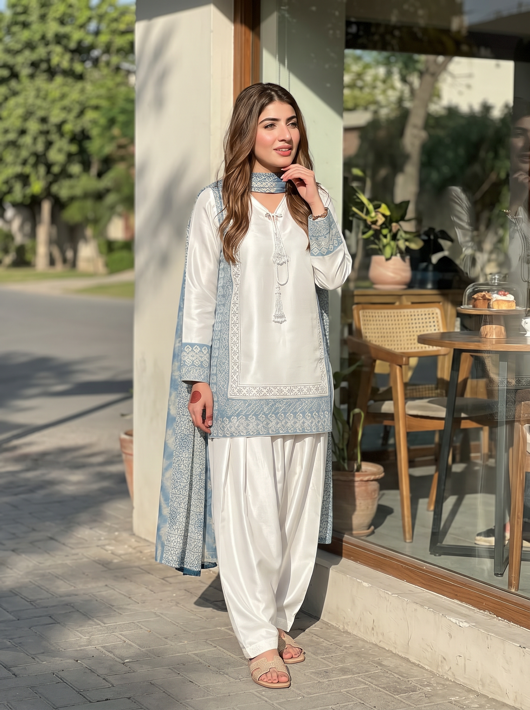 coding sequence embroidered silk outfit