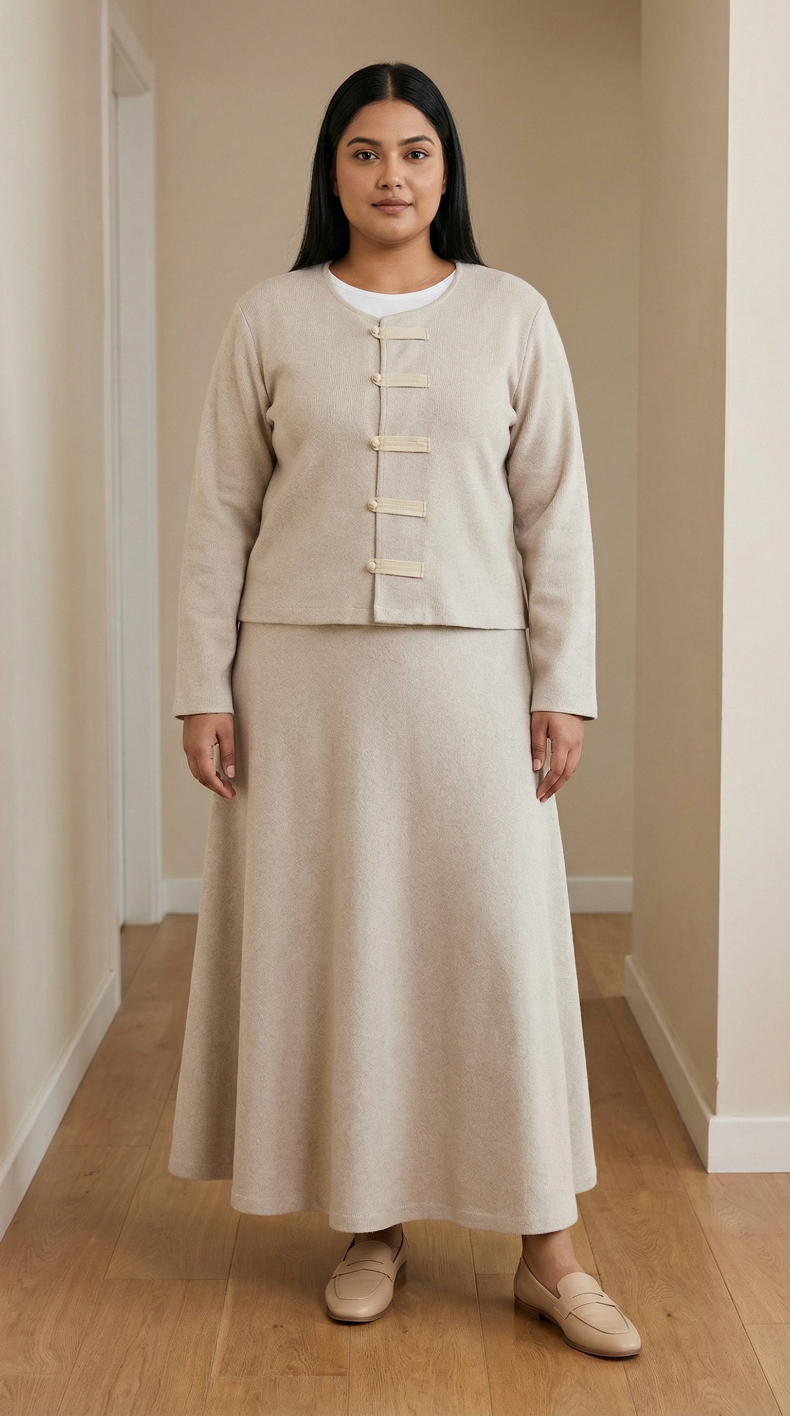 Stone Grey Mandarin Grace Modest Jacket & Skirt Set