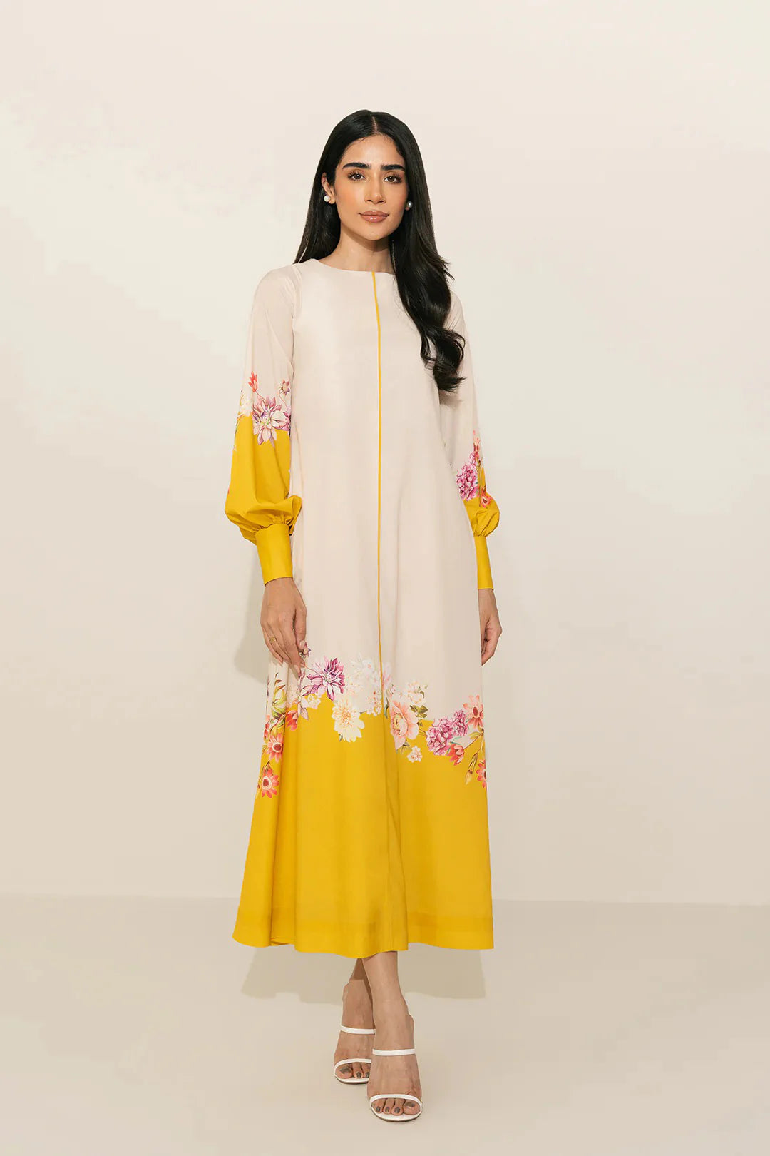 sunbeam bloom yellow modest kaftaan dress