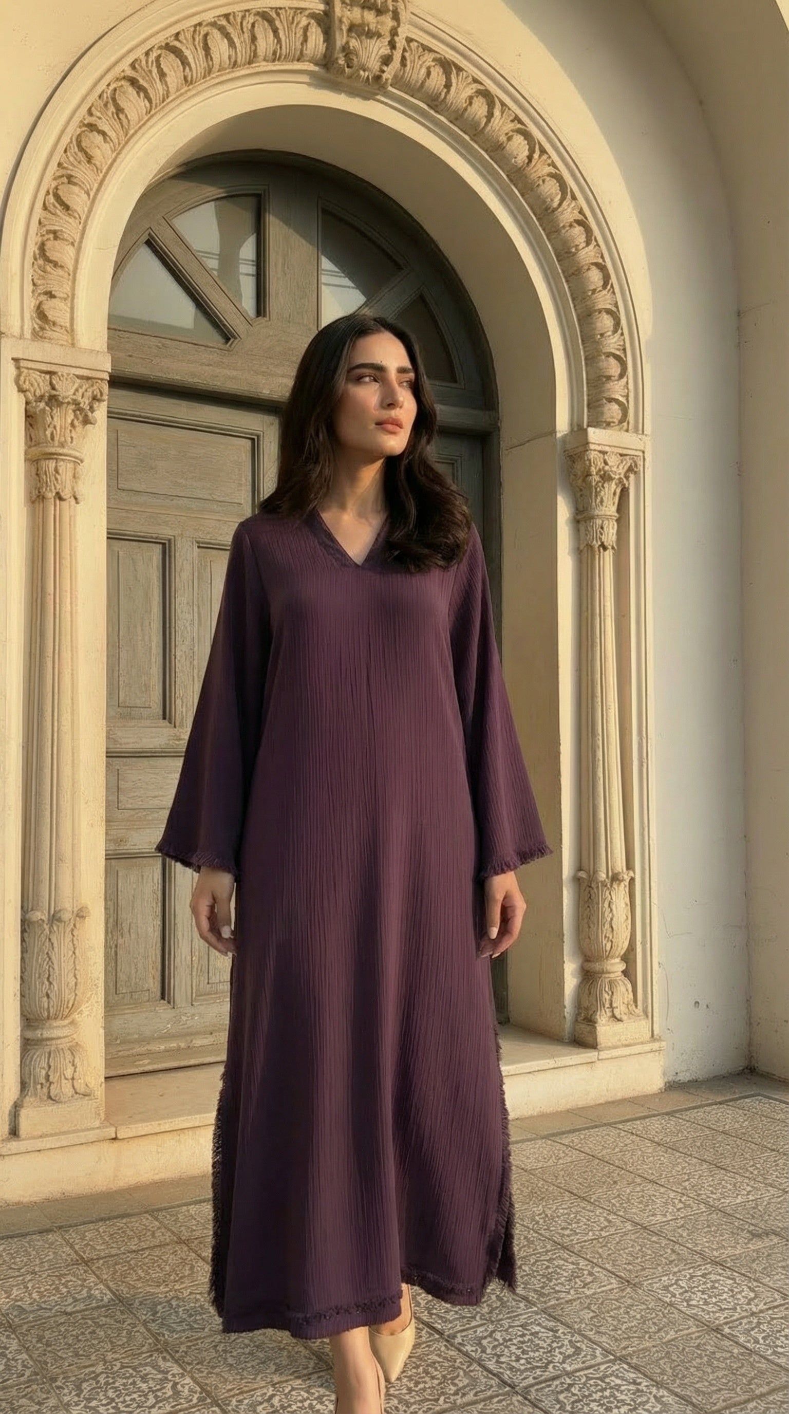 Wine Serenity Flow Modest Maxi Dress