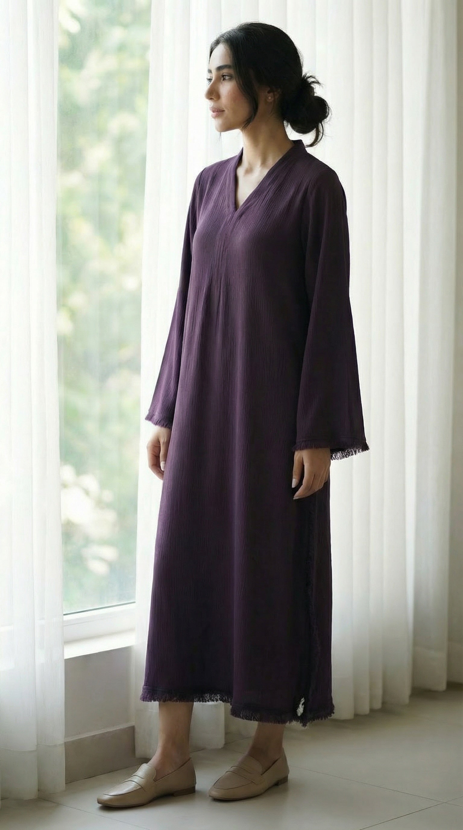 Wine Serenity Flow Modest Maxi Dress