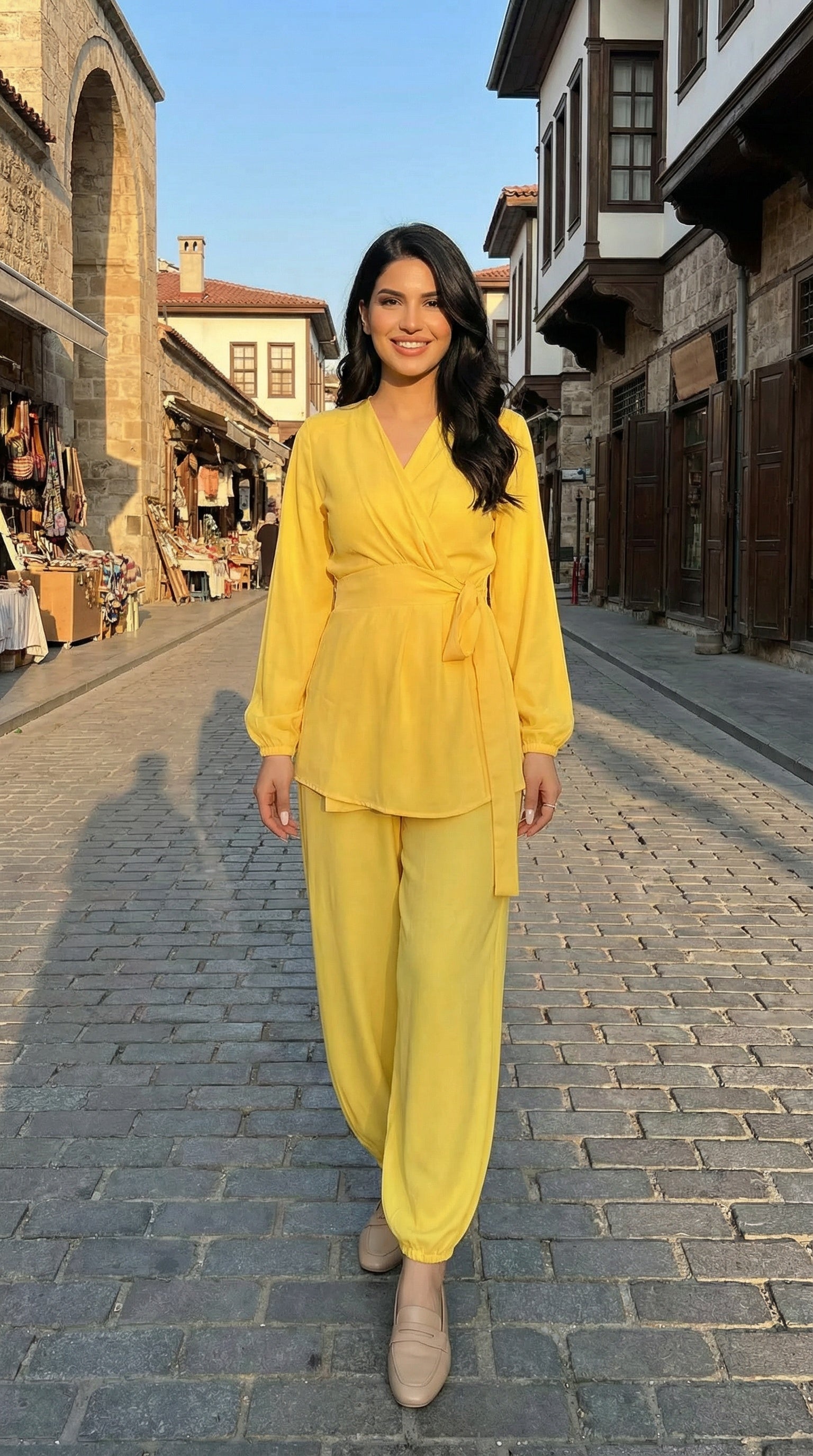 Yellow Elegant Modest Set With Balloon Leg Jogger