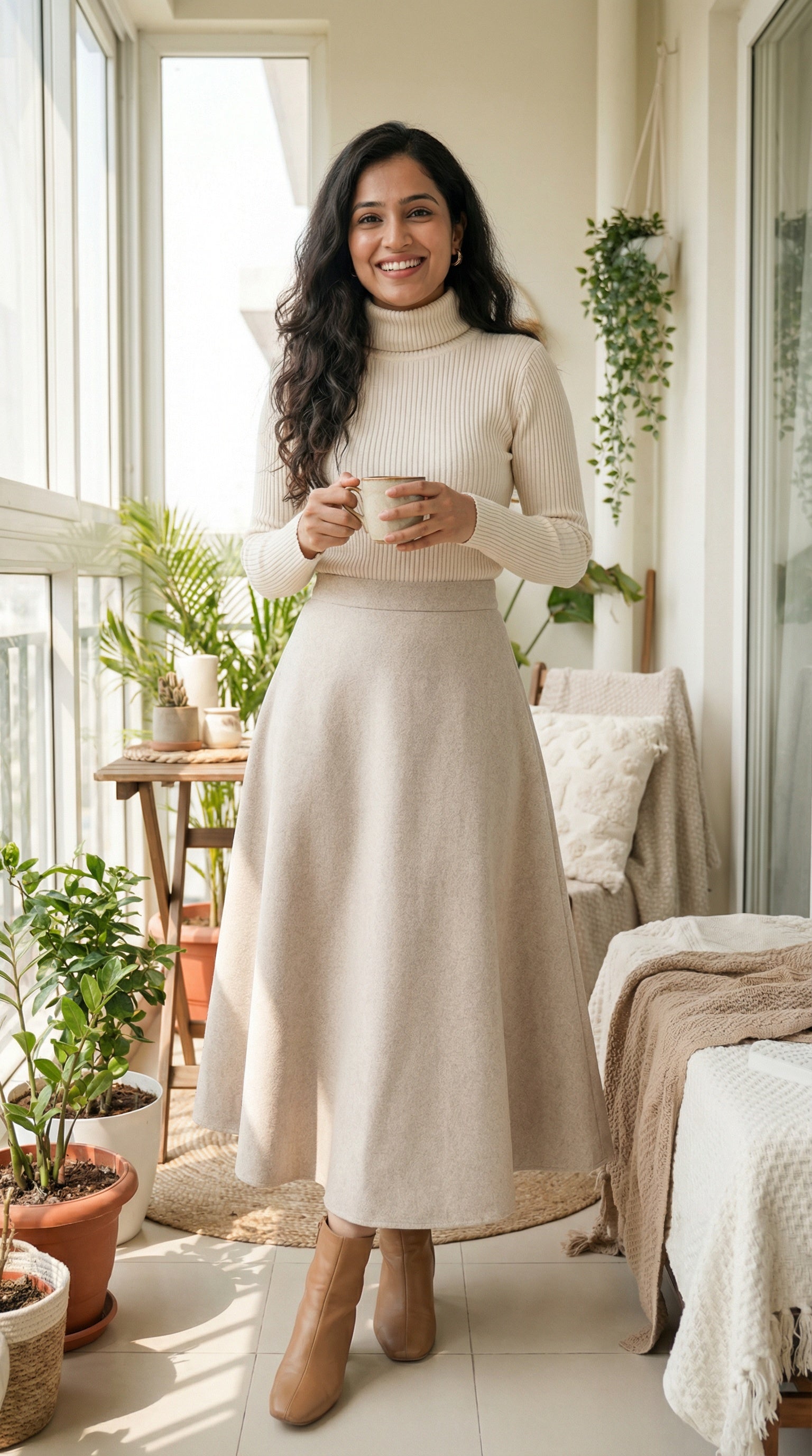 Zipped Cashmere Bell Modest Mamxi Skirt for women in India