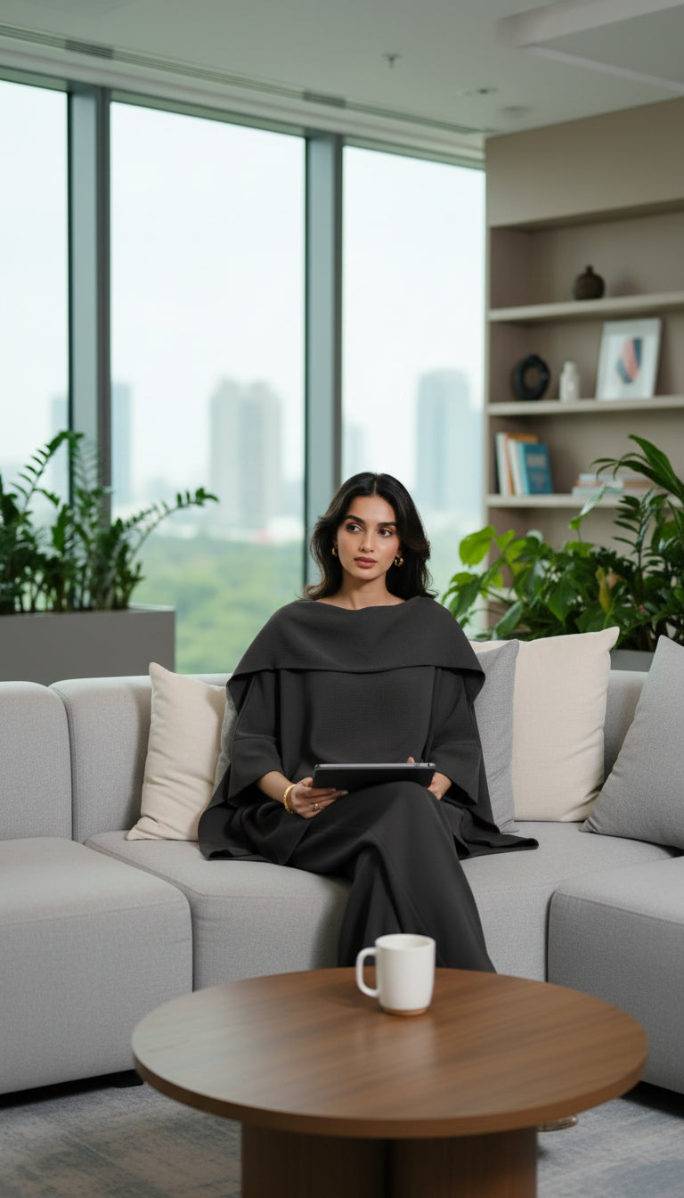 layered cape style modest co ord black