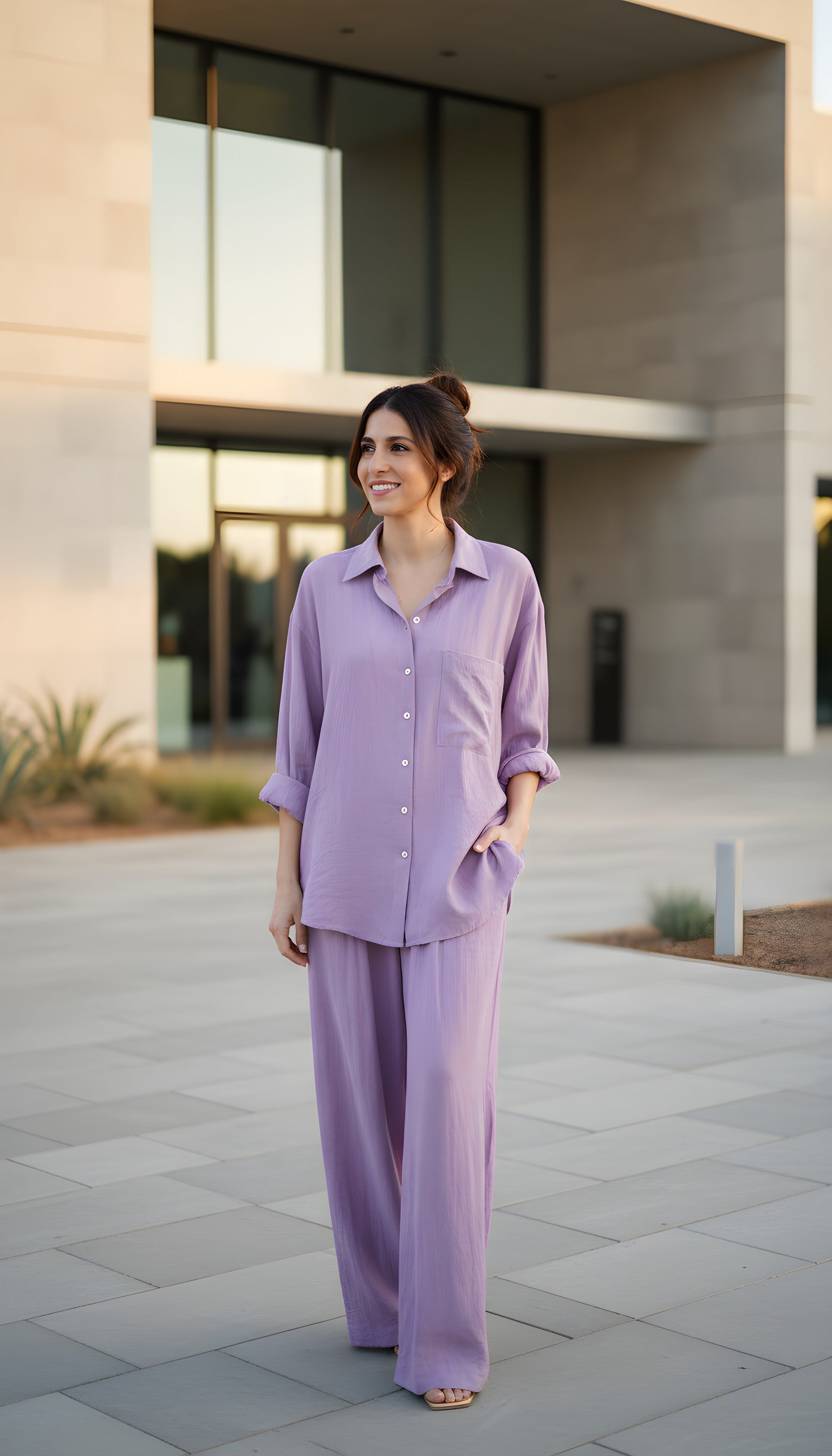 salmon blush wide leg pants modest co ord