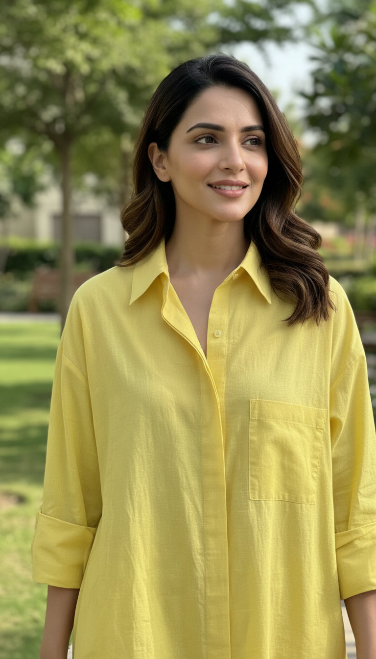 lemon yellow oversized modest co ord with pockets