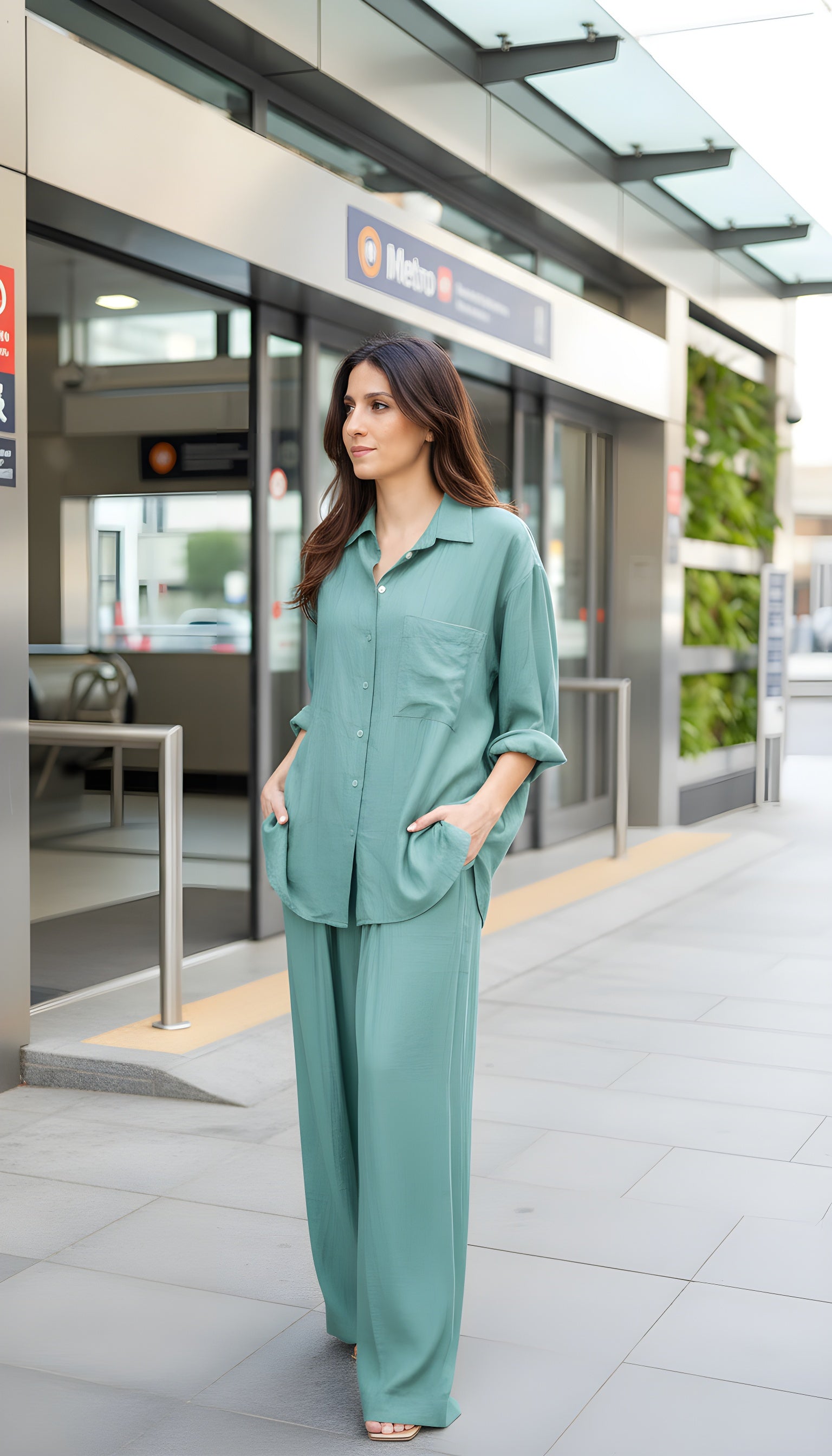 premium mint green crushflow modest co ord set