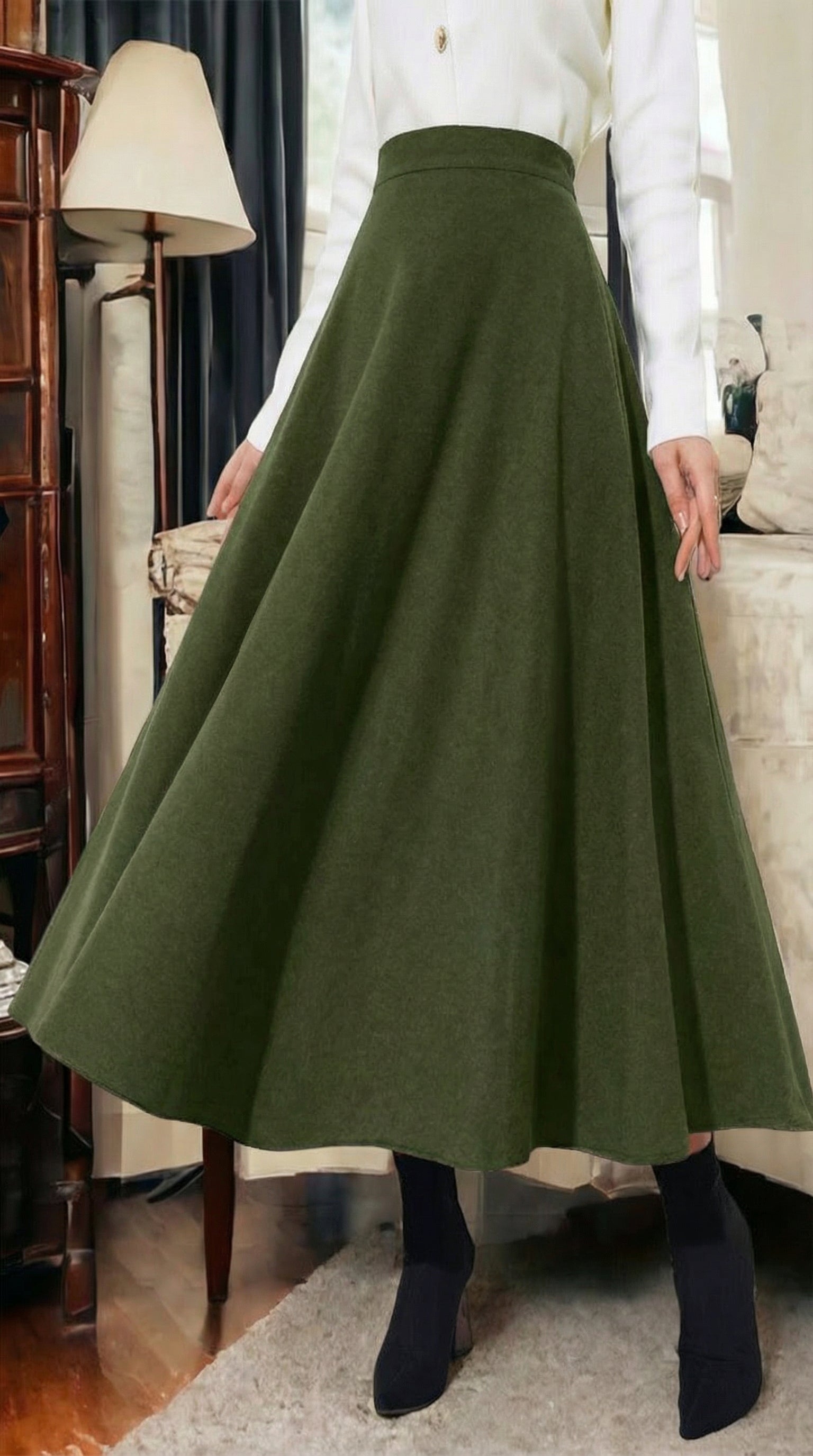 khaki a line modest skirt women