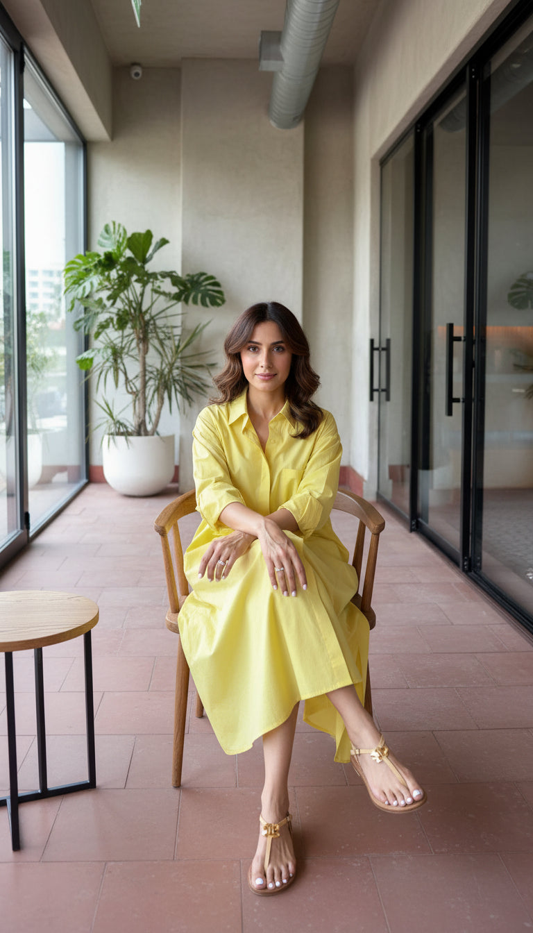 linen cotton yellow shirt dress co ord modest wear