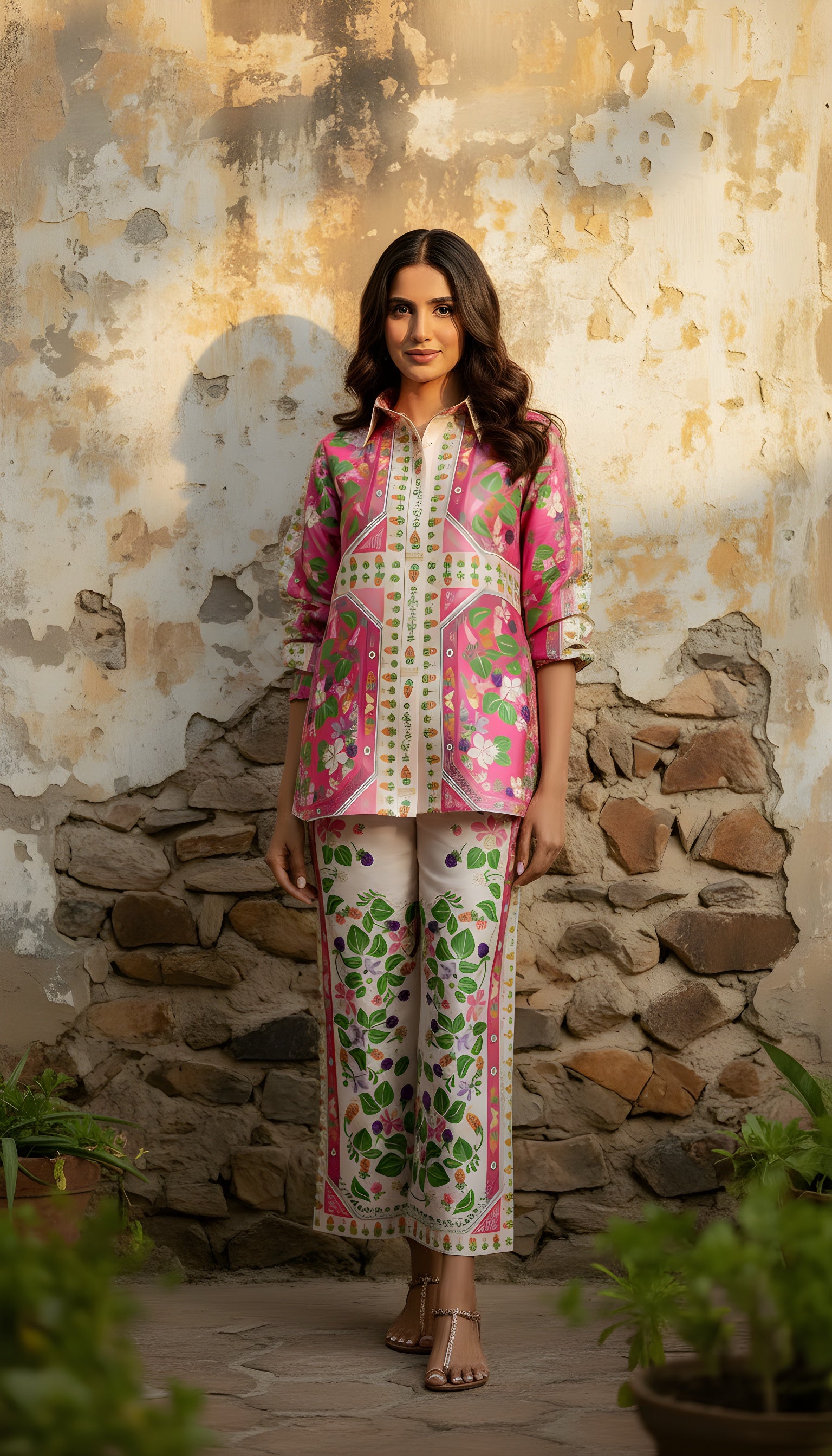 pakistani designer modest co ord fuchsia