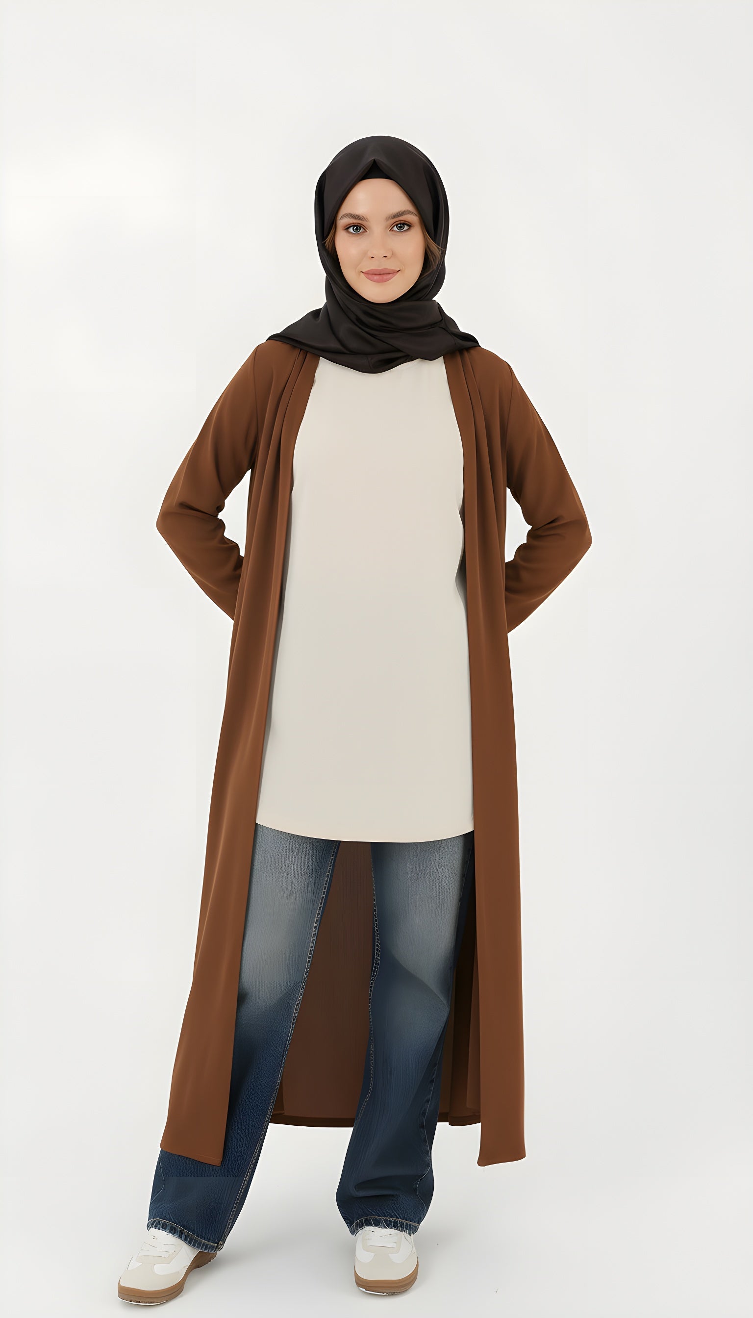 beige modest basic tunic top