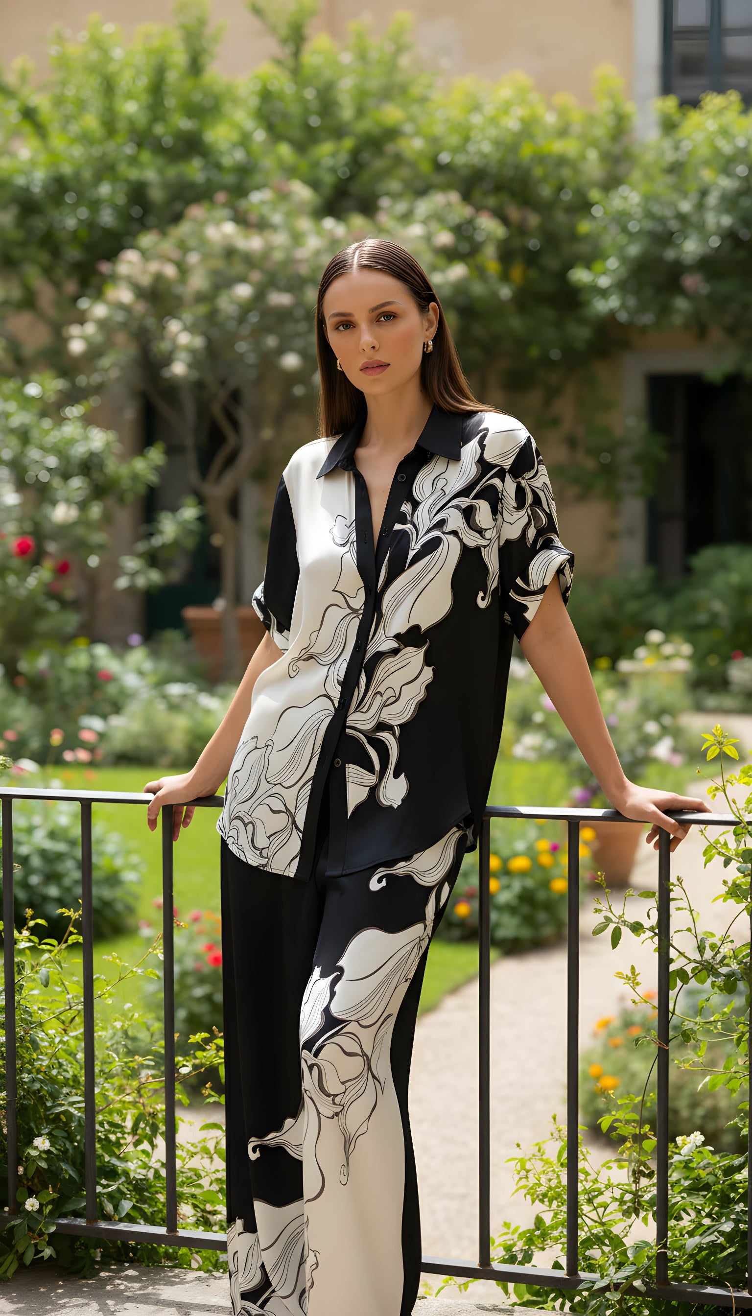 bsy crepe monochrome print co ord haya and kalos