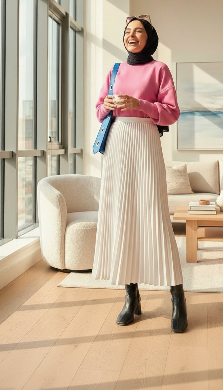 minimalist grey modest maxi skirt