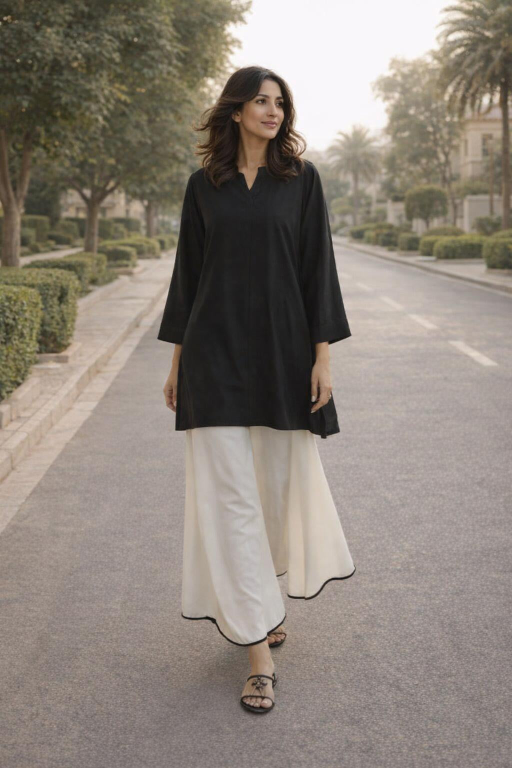 minimalist black modest two piece set