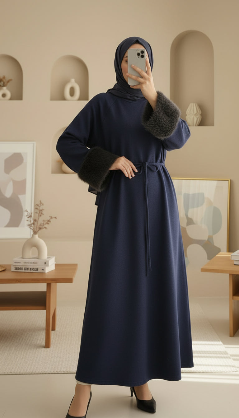 winter occasion modest maxi dress navy