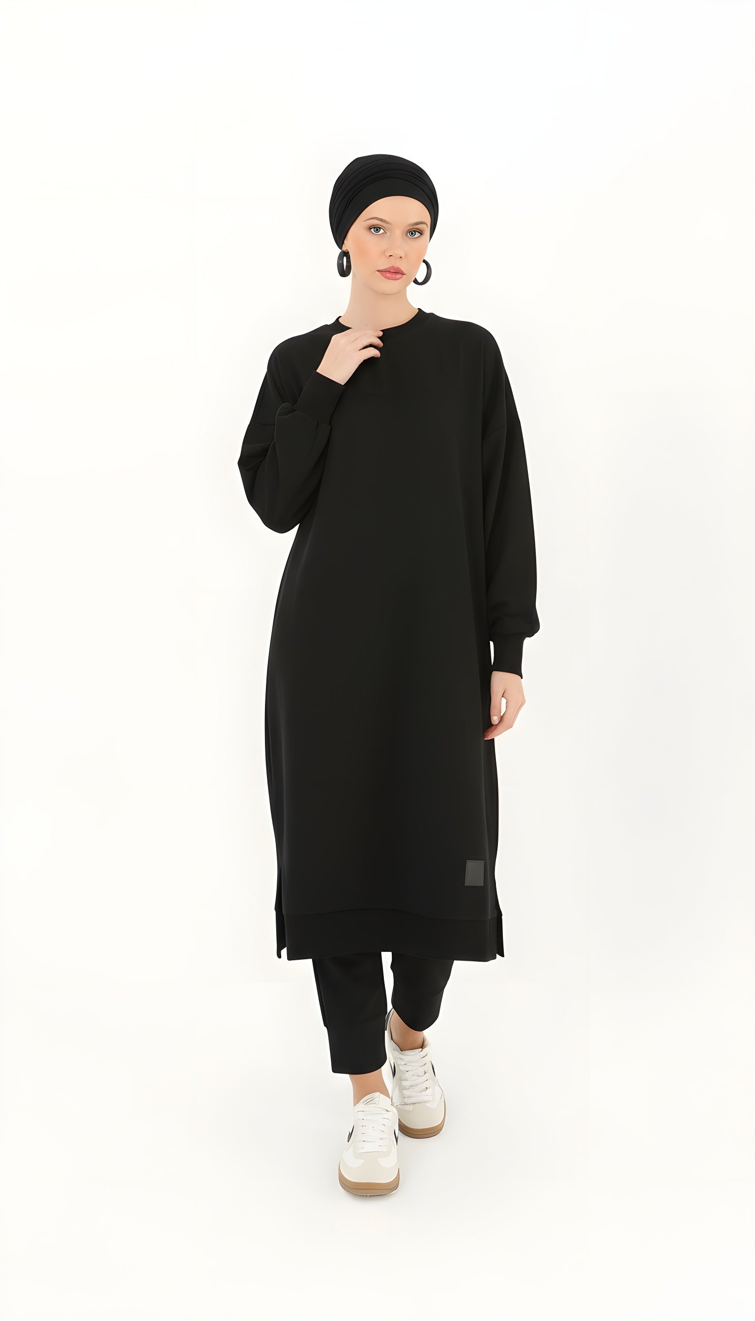 black oversized athleisure tunic for women