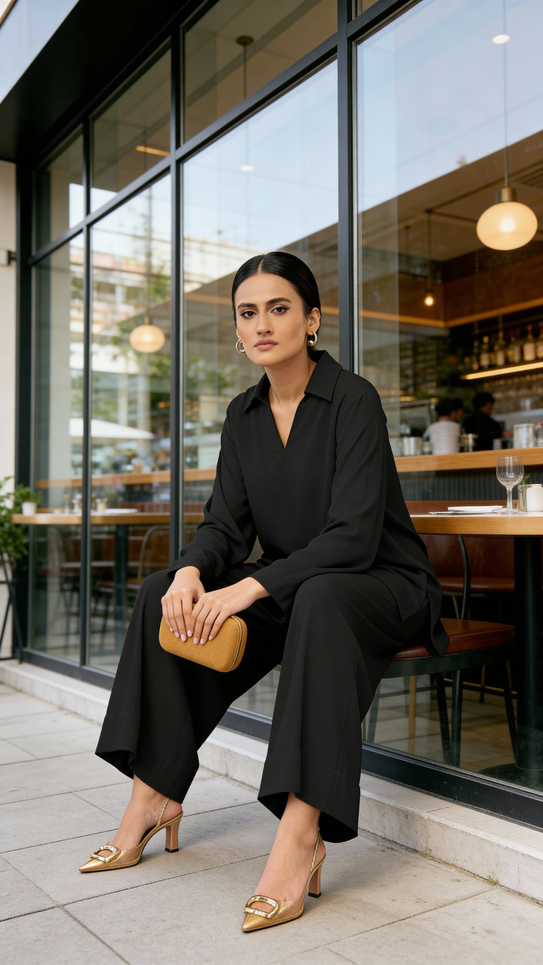 premium elegant black modest co ord set women