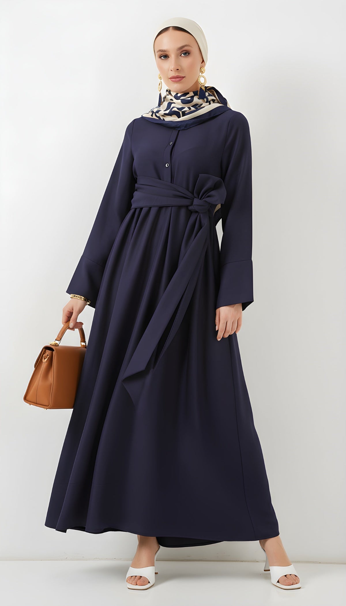 Navy Blue Premium grace modest shirt maxi dress