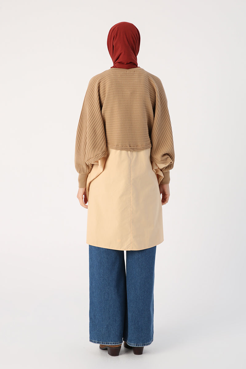 Camel Cream Modest Two-Tone Elegant Tunic