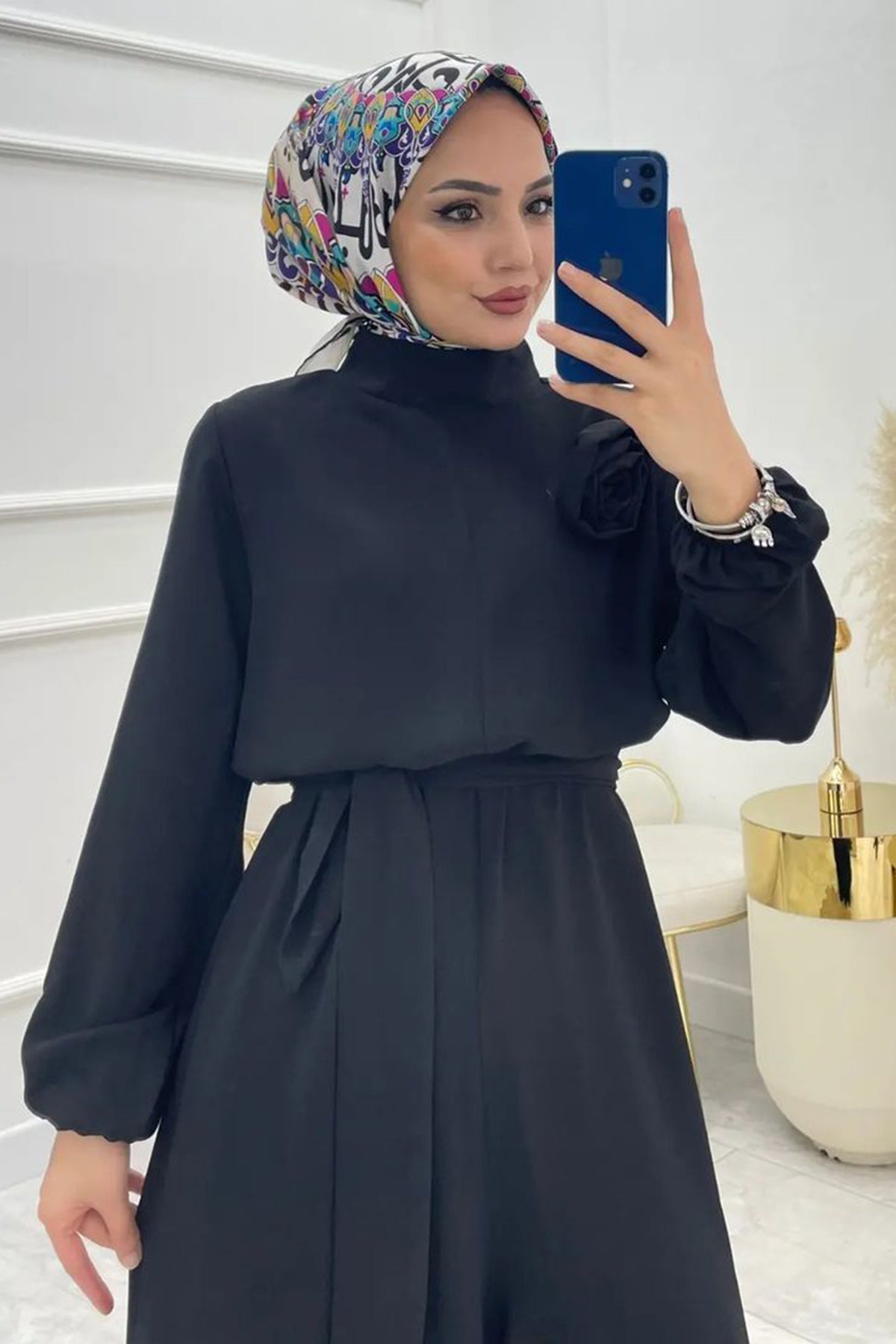 black rose modest crepe belted jumpsuit