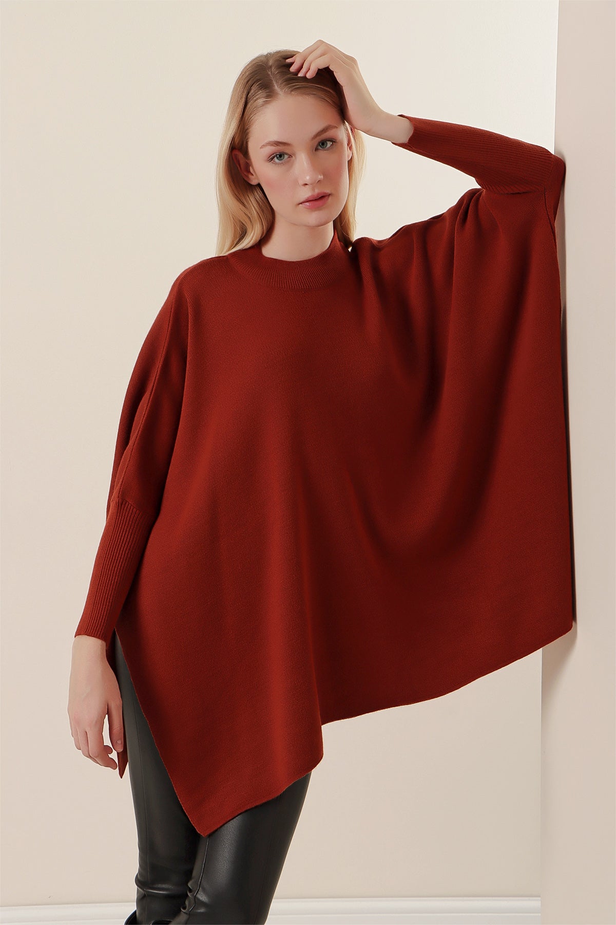 elegant rust modest poncho sweater