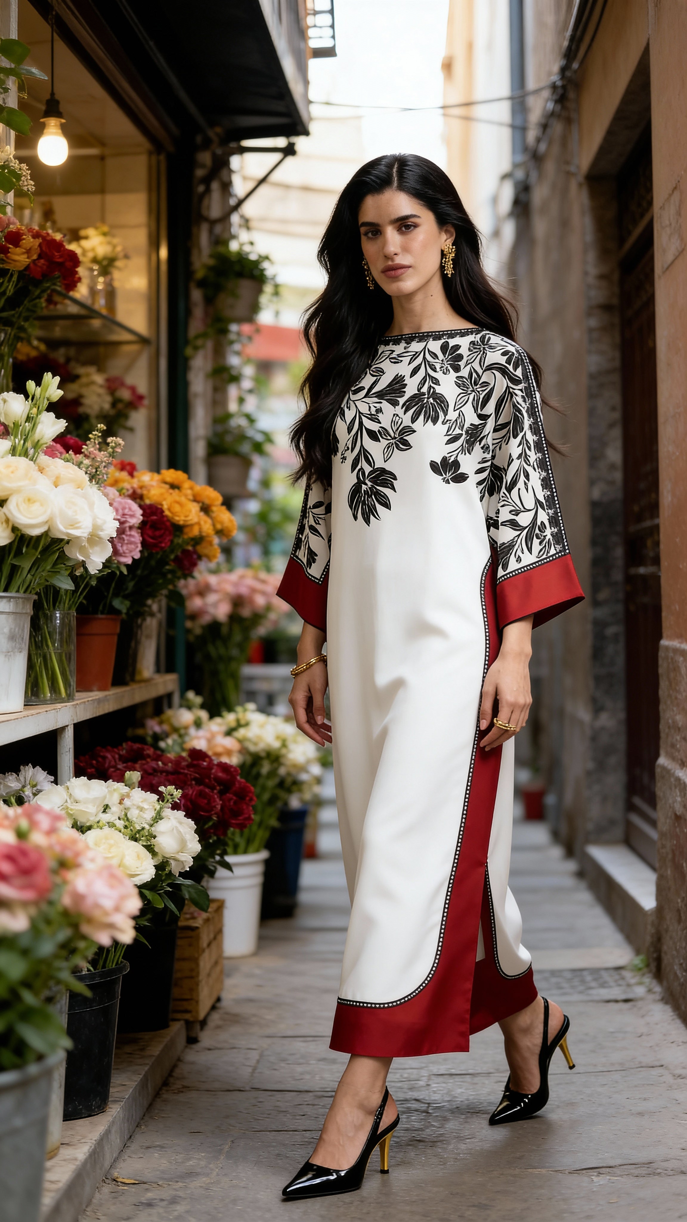 ivory botanical printed modest two piece