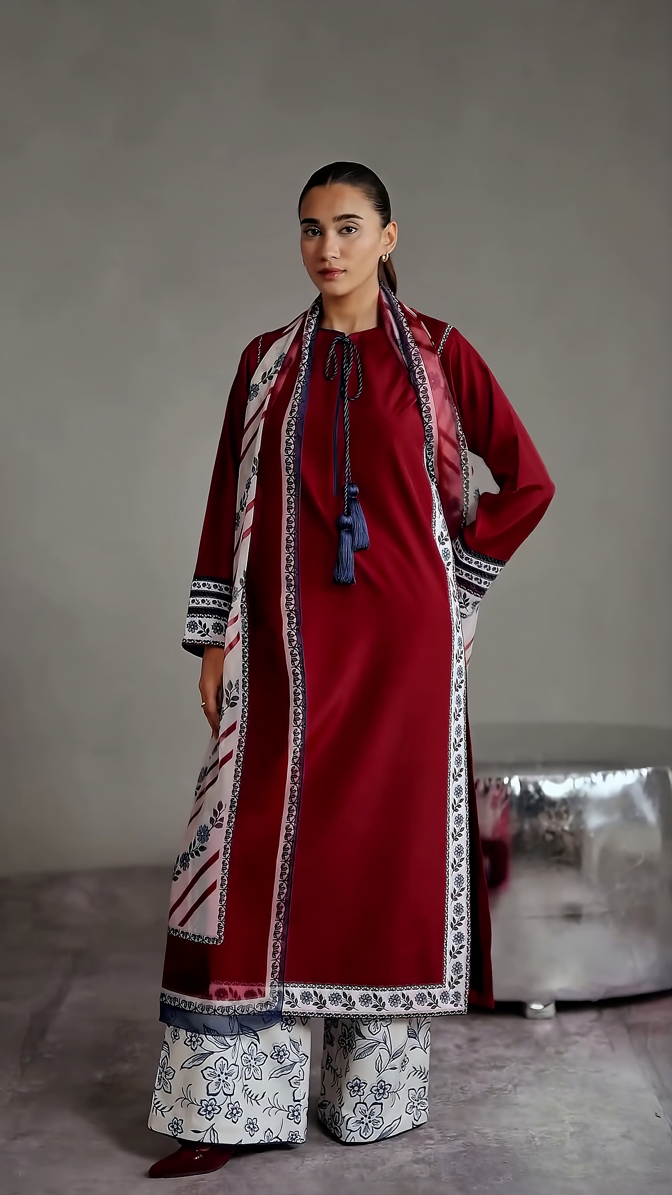 straight fit rust kurta with printed details