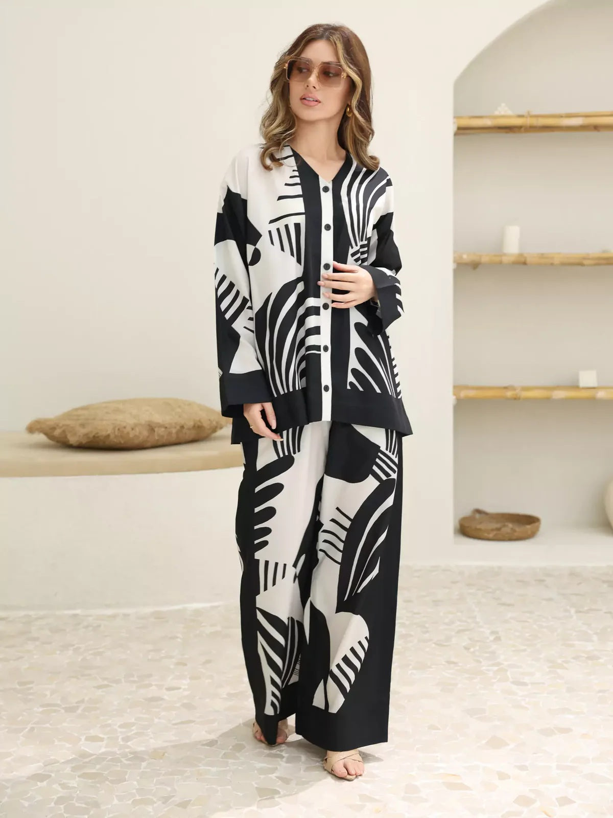 Monochrome Wave Signature Modest Co-Ord Set