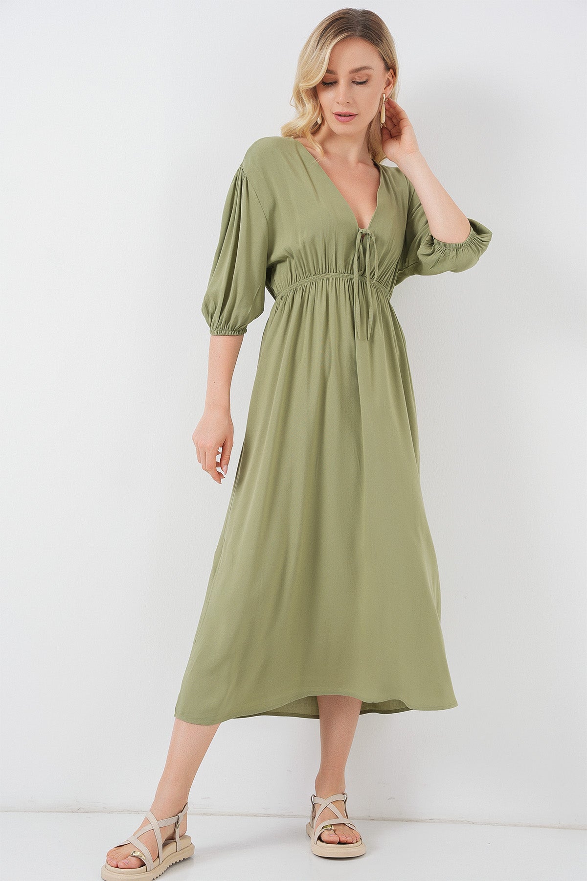 Olive Dusk Elegant Modest A-Line Midi Dress