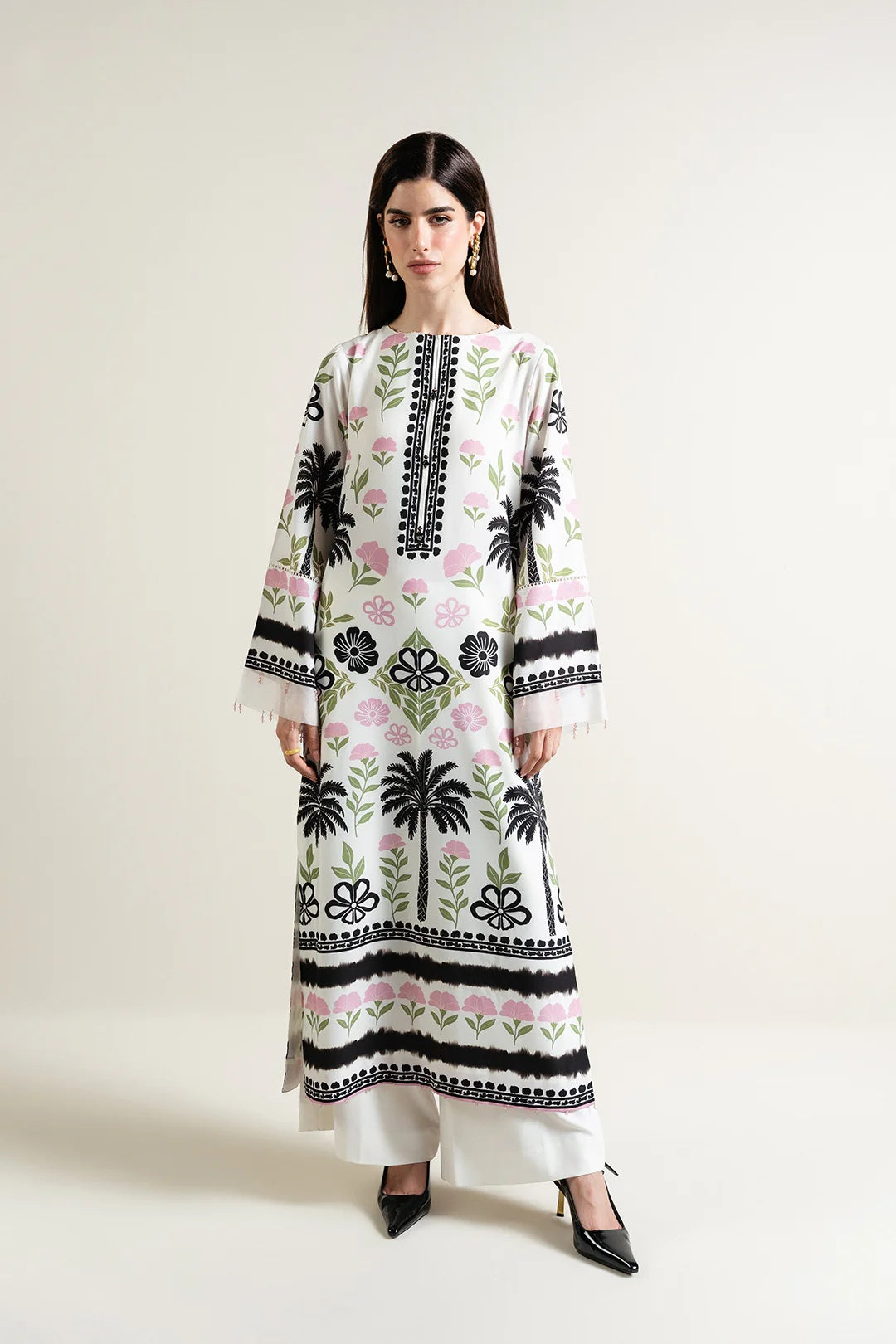 ivory garden print modest kurta set women