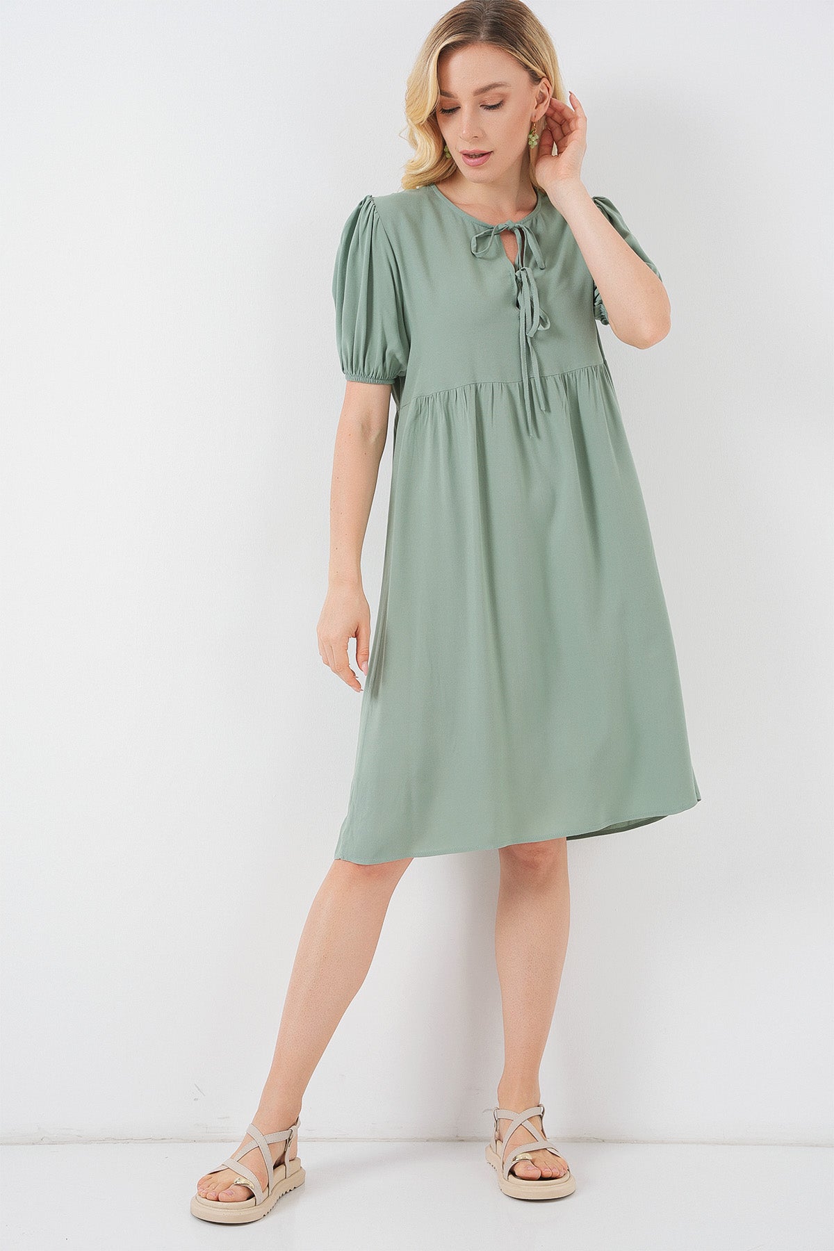 premium modest fashion green midi dress haya and kalos