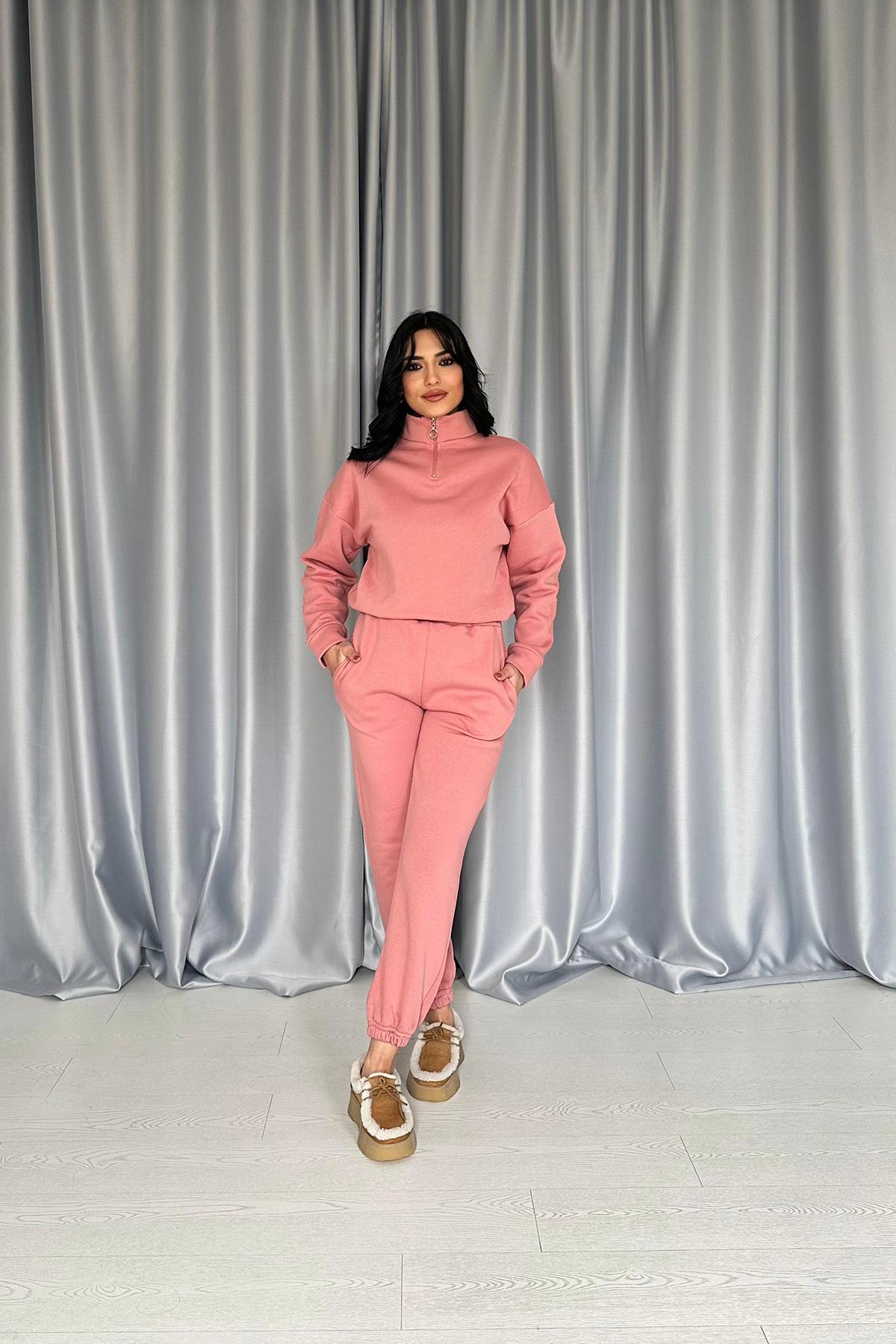 Salmon Blush Modest Three-Thread Tracksuit Set