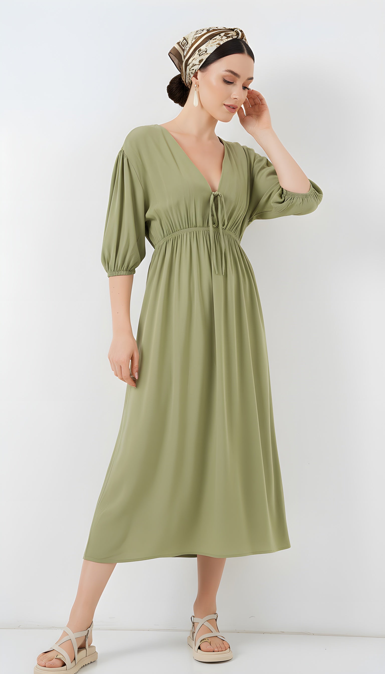 Olive Dusk Elegant Modest A-Line Midi Dress