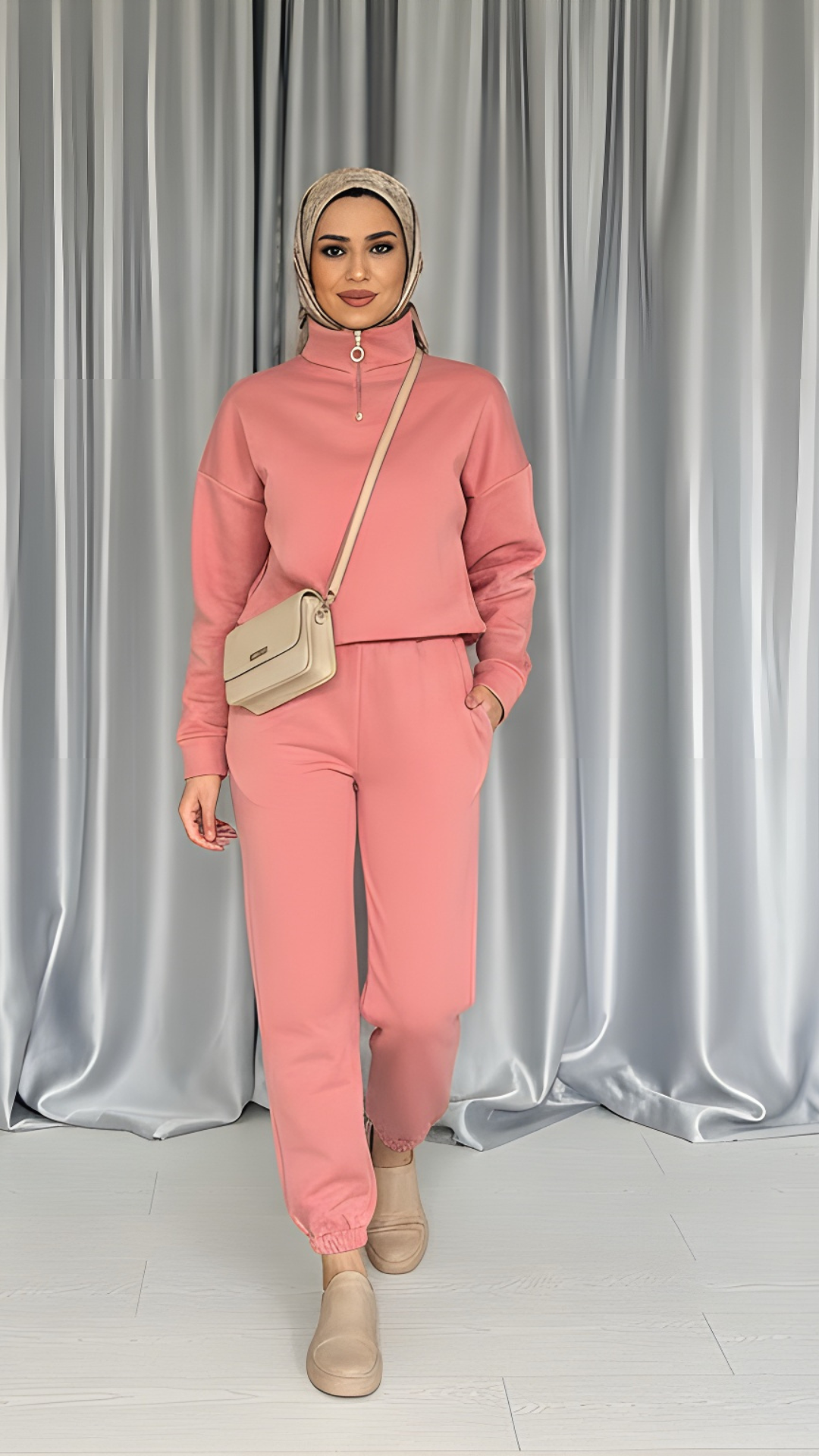 Salmon Blush Modest Three-Thread Tracksuit Set