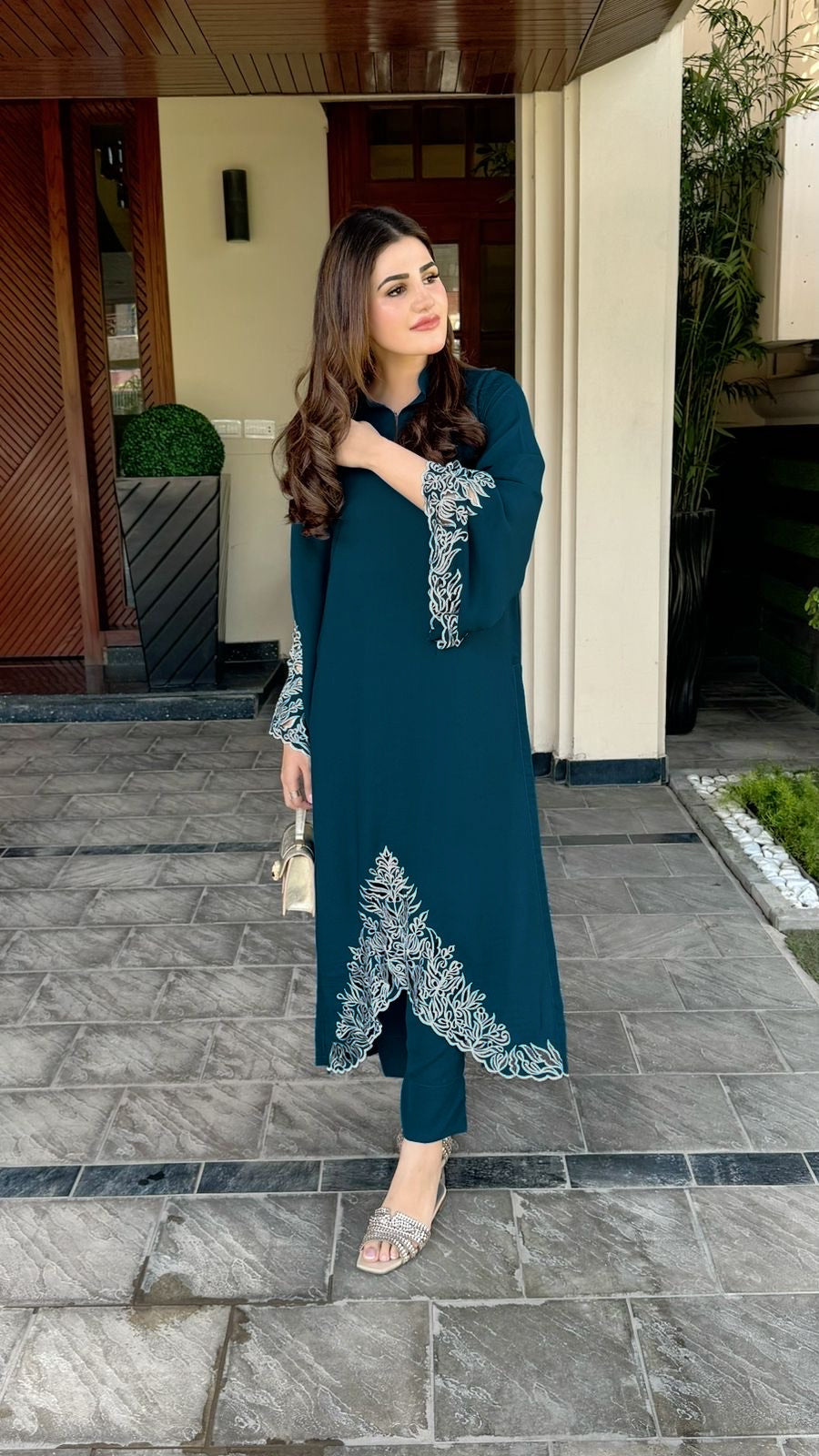 Teal Royale Grace Embroidered Signature Modest Co-Ord Set