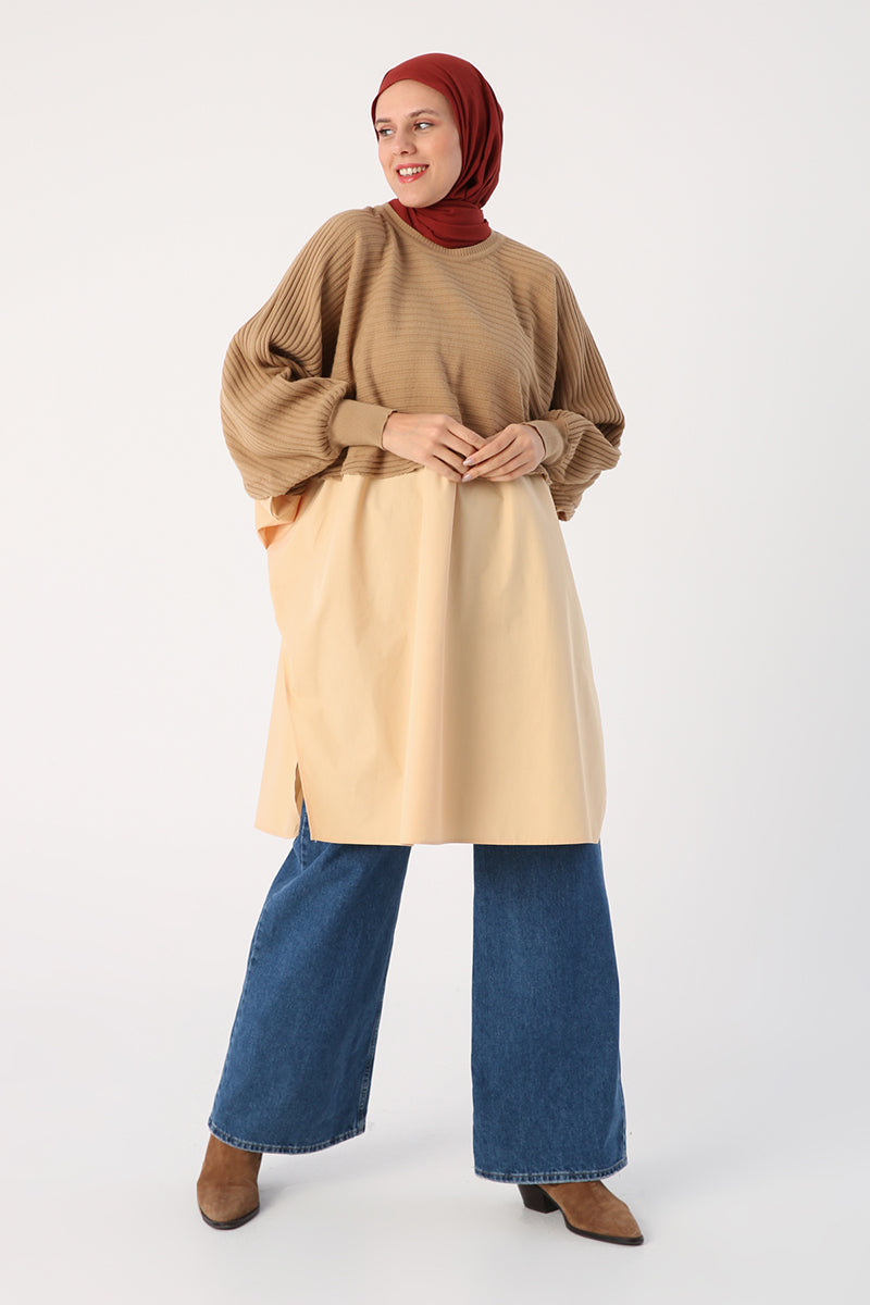 Camel Cream Modest Two-Tone Elegant Tunic