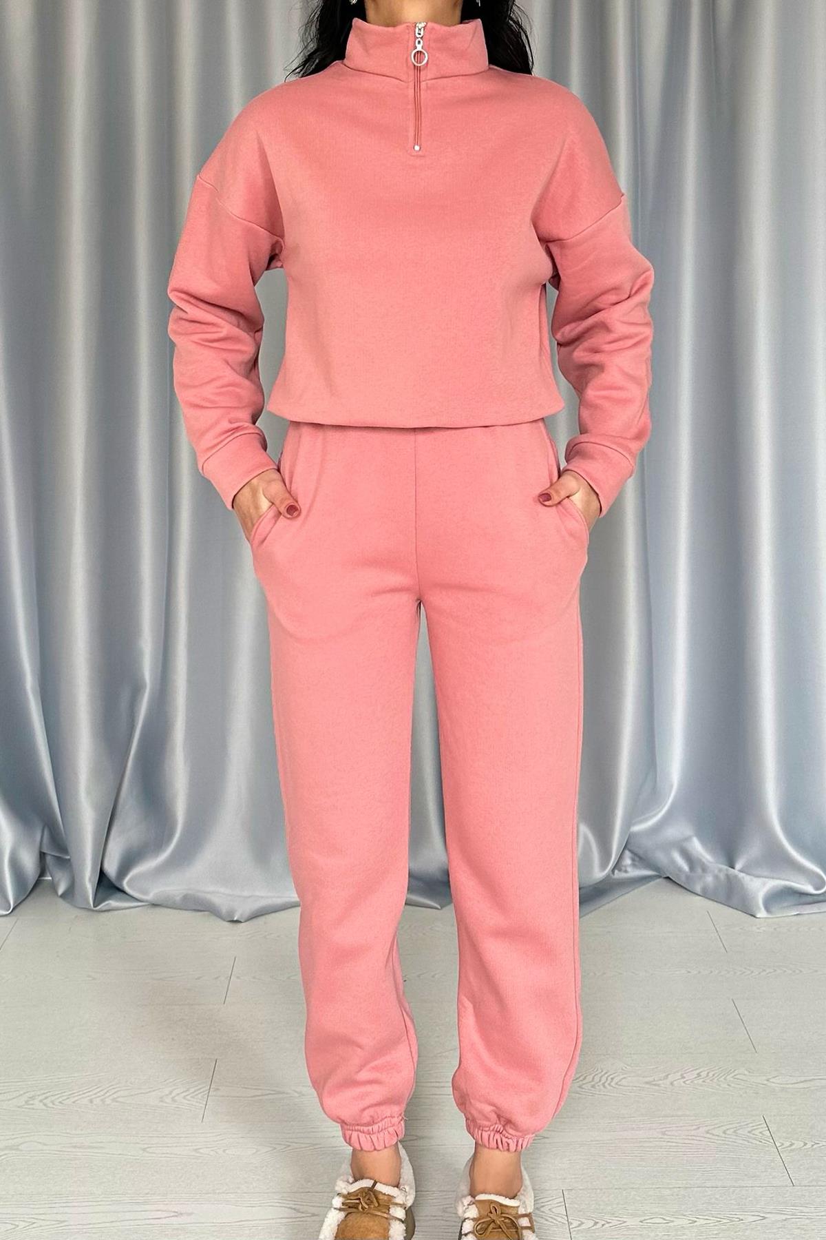 Salmon Blush Modest Three-Thread Tracksuit Set