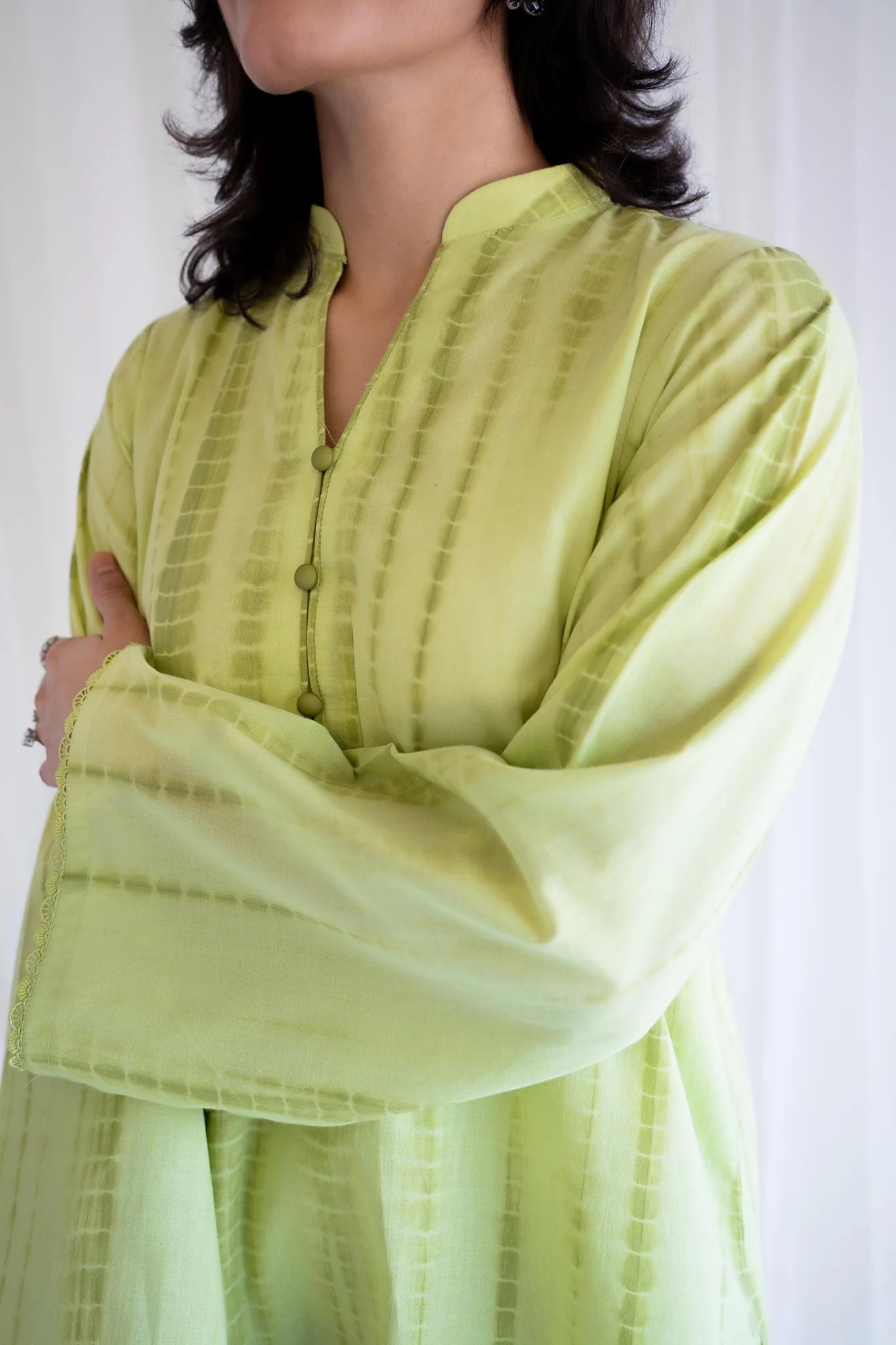 Lime Whisper Tie-Dye Modest Farshi Co-Ord Set