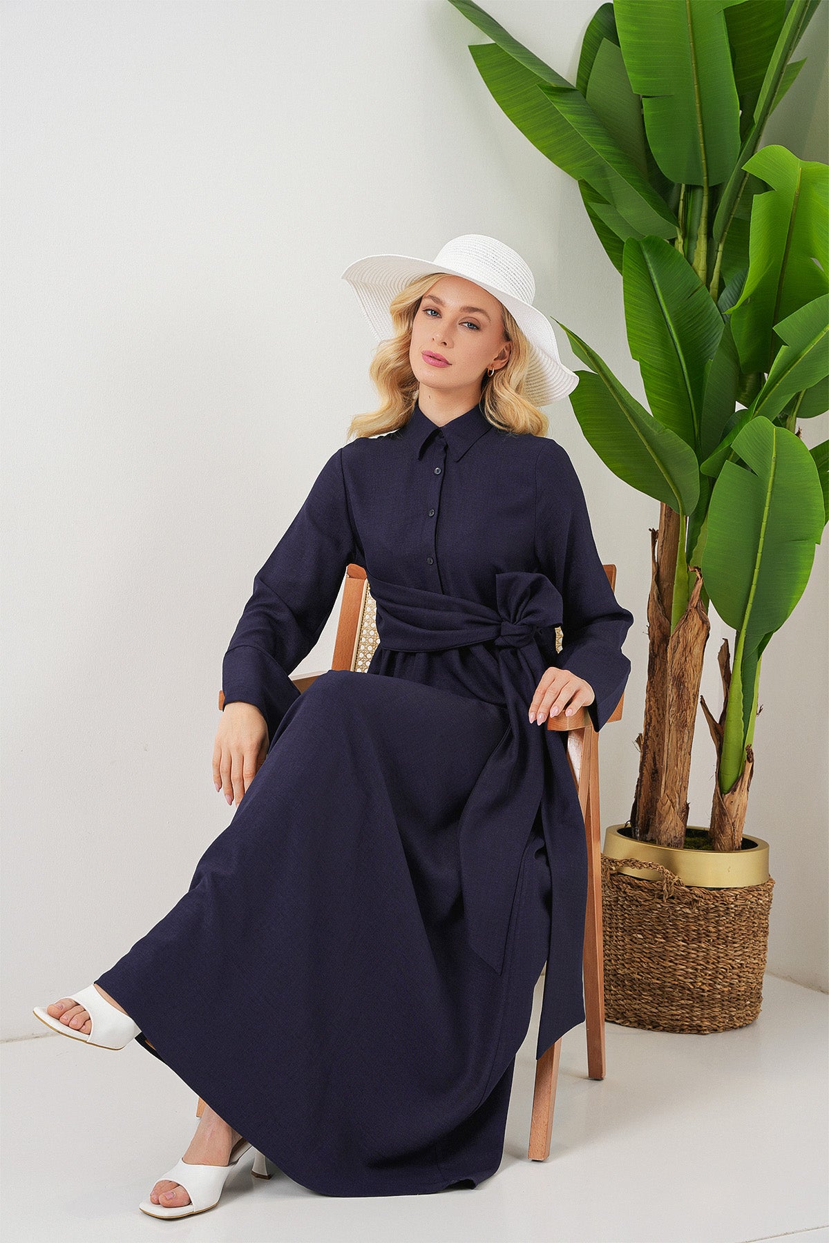 modest tie waist shirt dress viscose linen