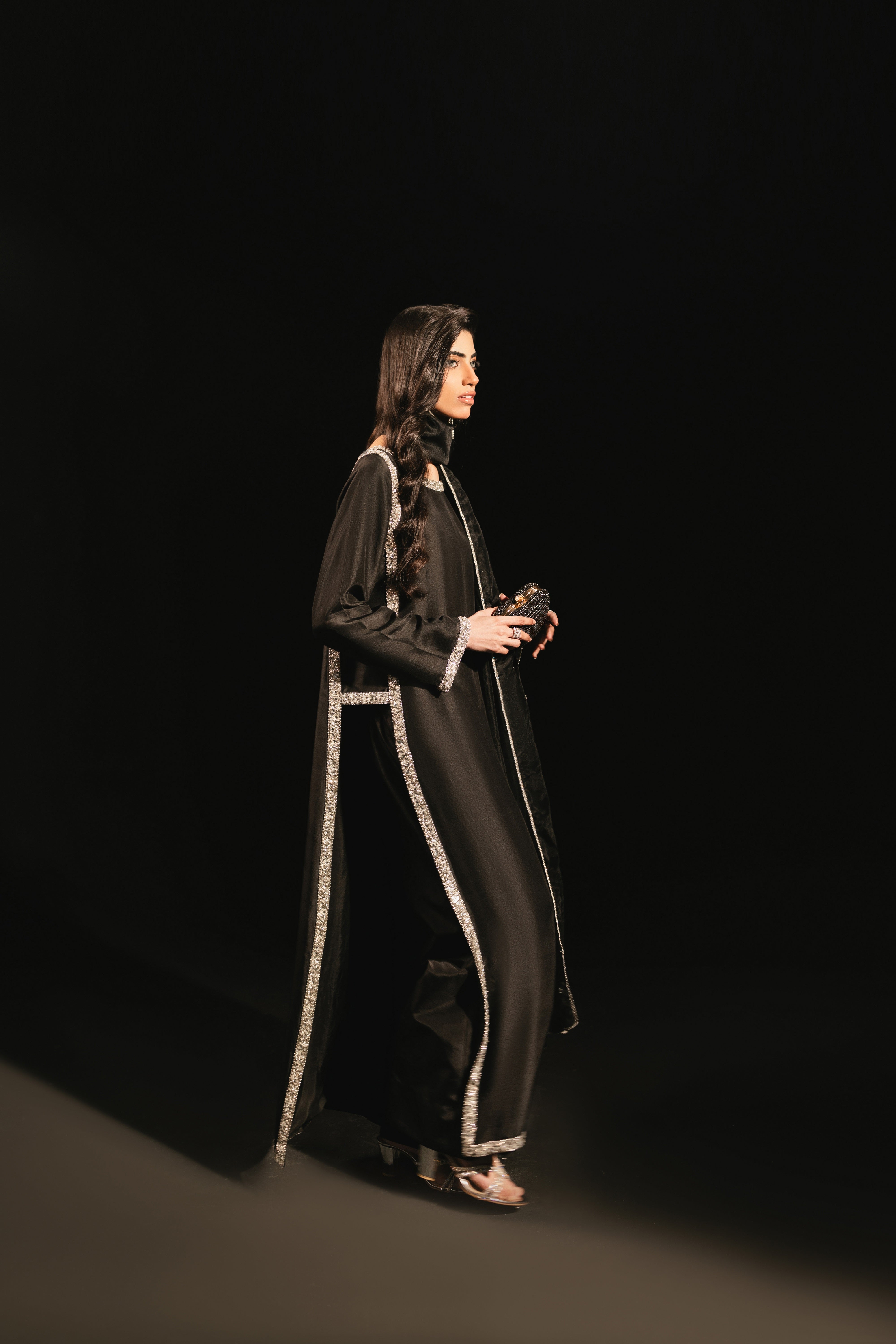 black sheesha silk modest coord with handwork
