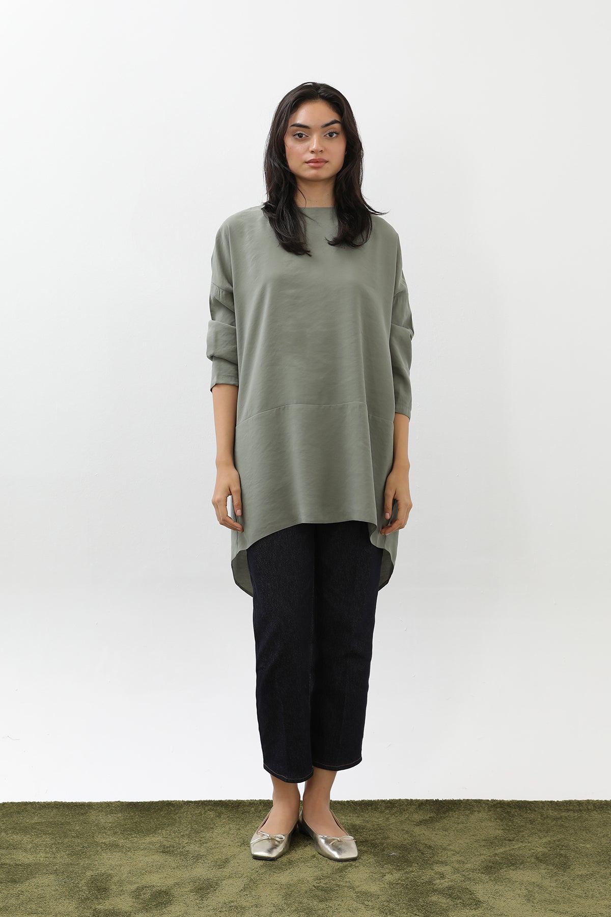 modest everyday khaki tunic haya and kalos