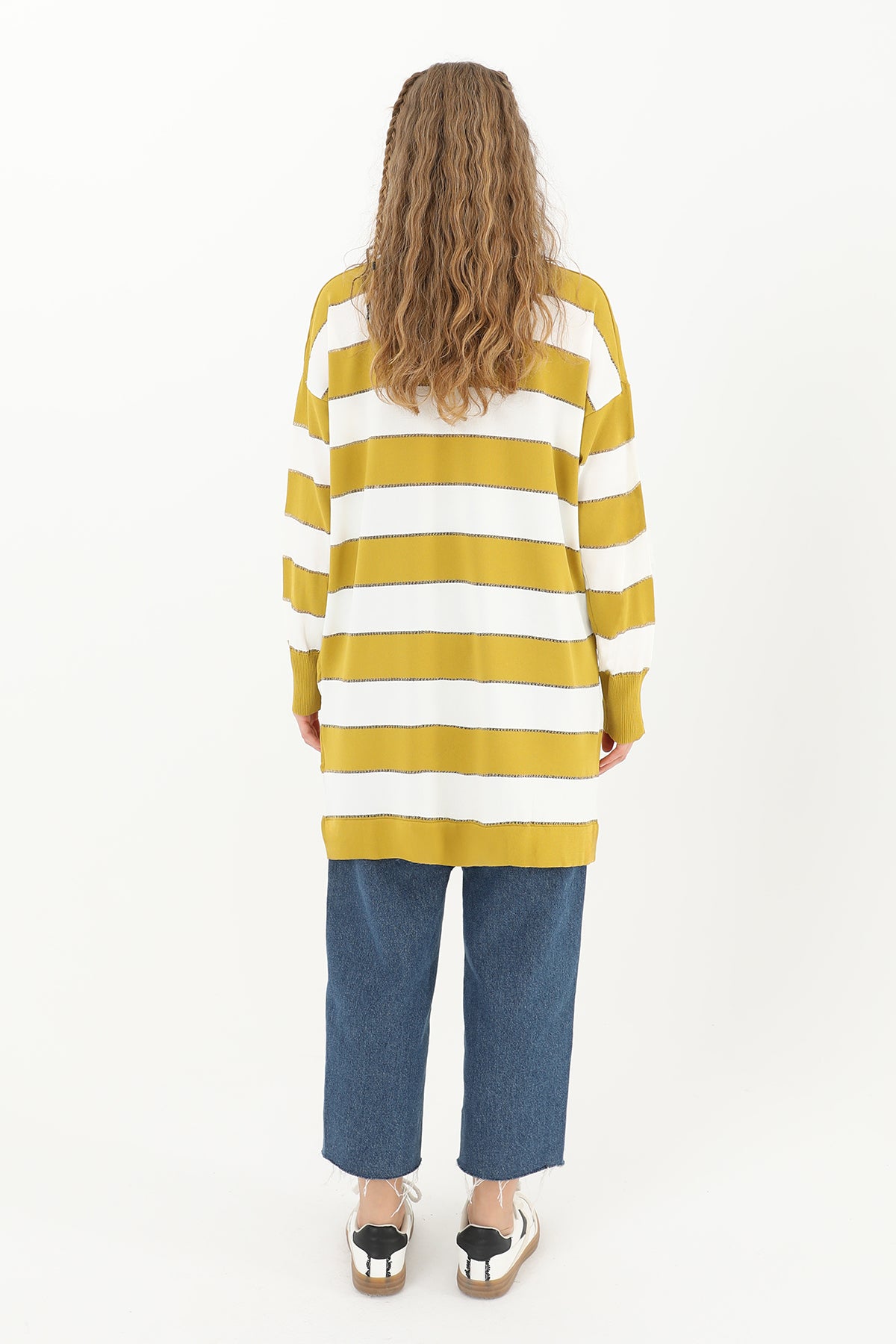 casual knit tunic mustard stripes