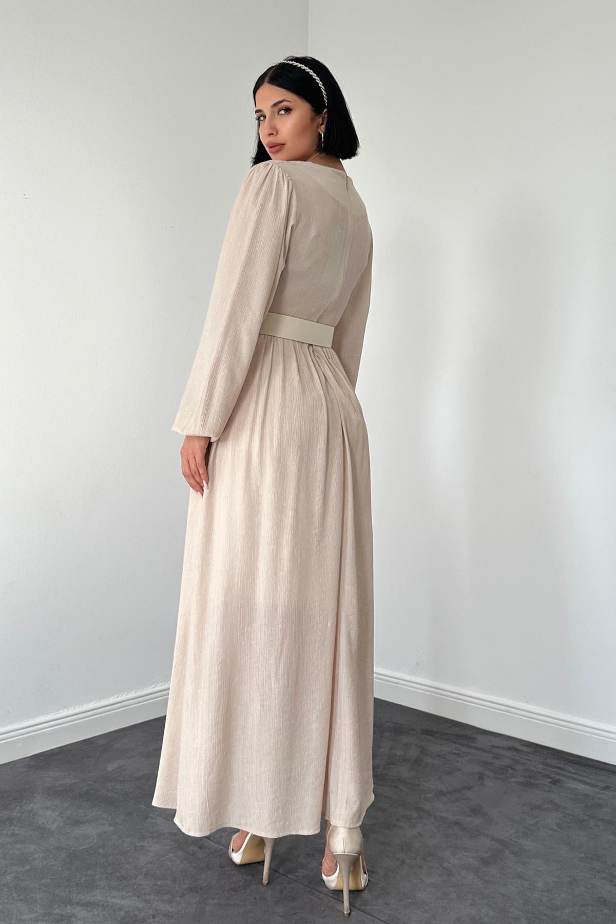 textured beige maxi dress for women
