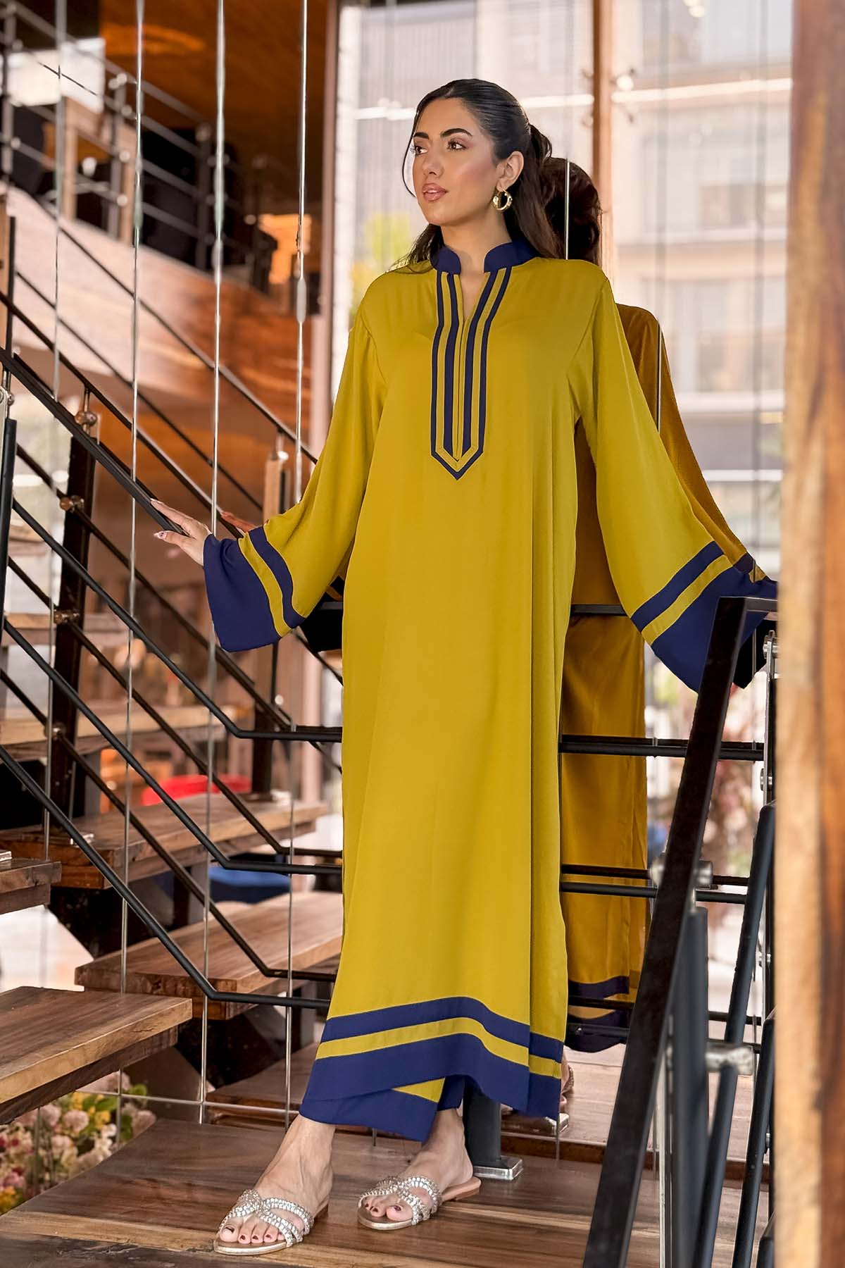 mustard straight kurta modest co ord women
