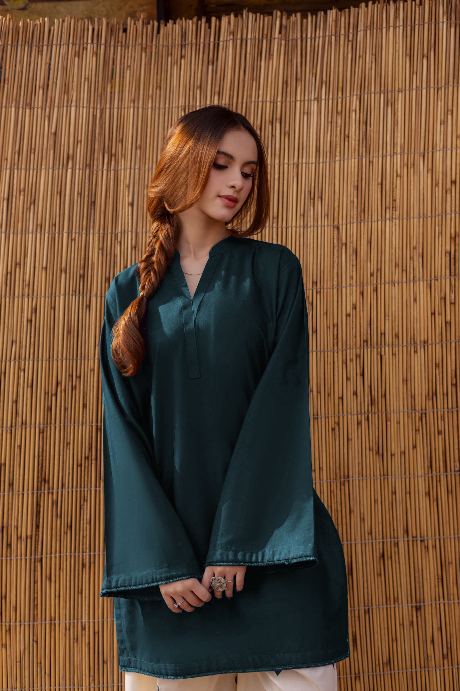 emerald kurta set with printed pants modest wear