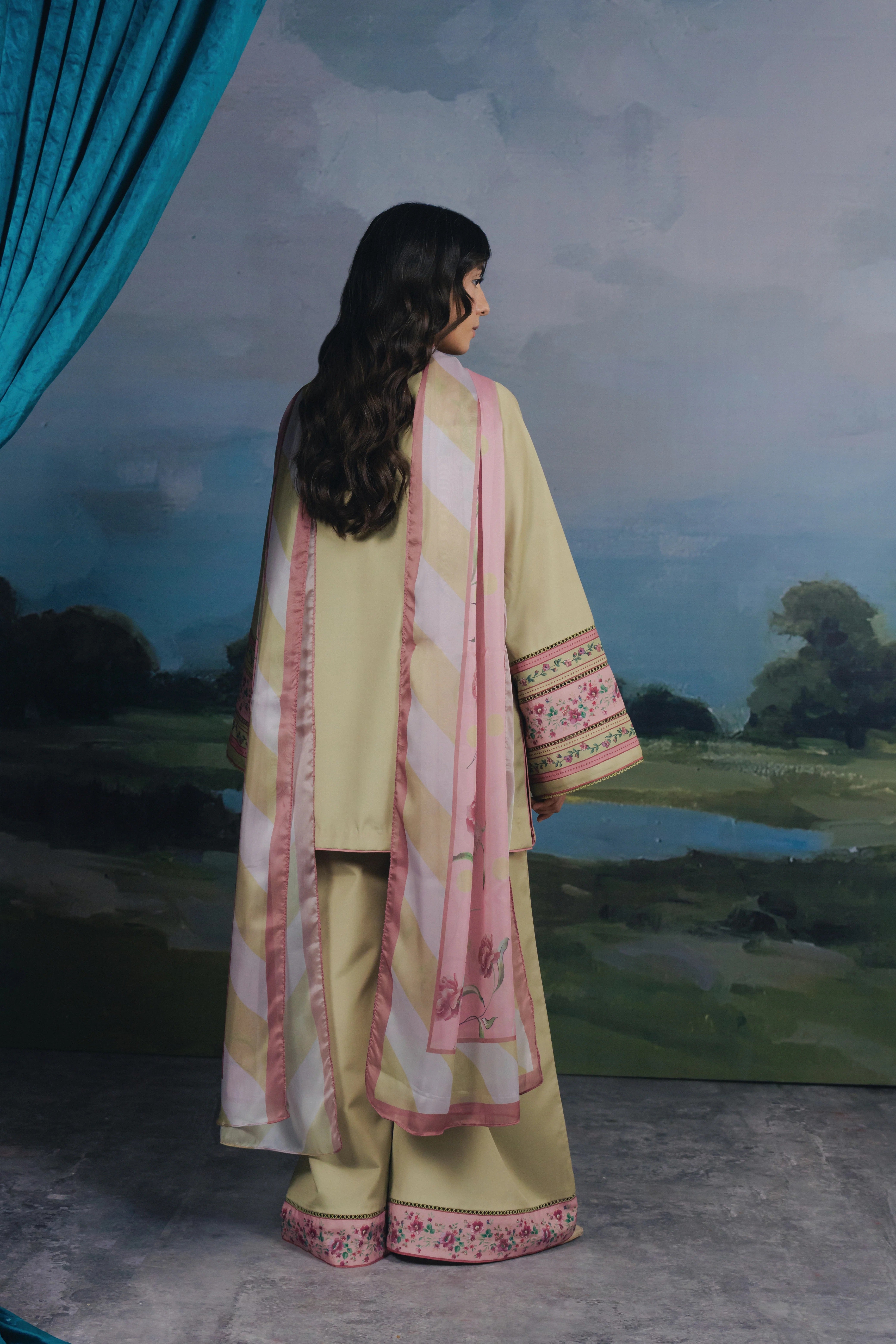 printed sleeve modest kurta set blush