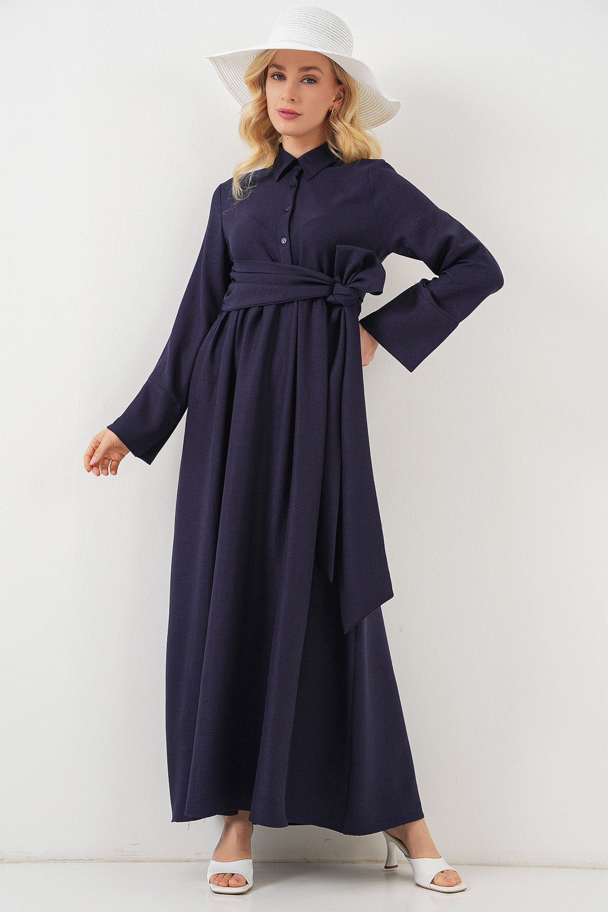 elegant navy blue maxi dress modest wear